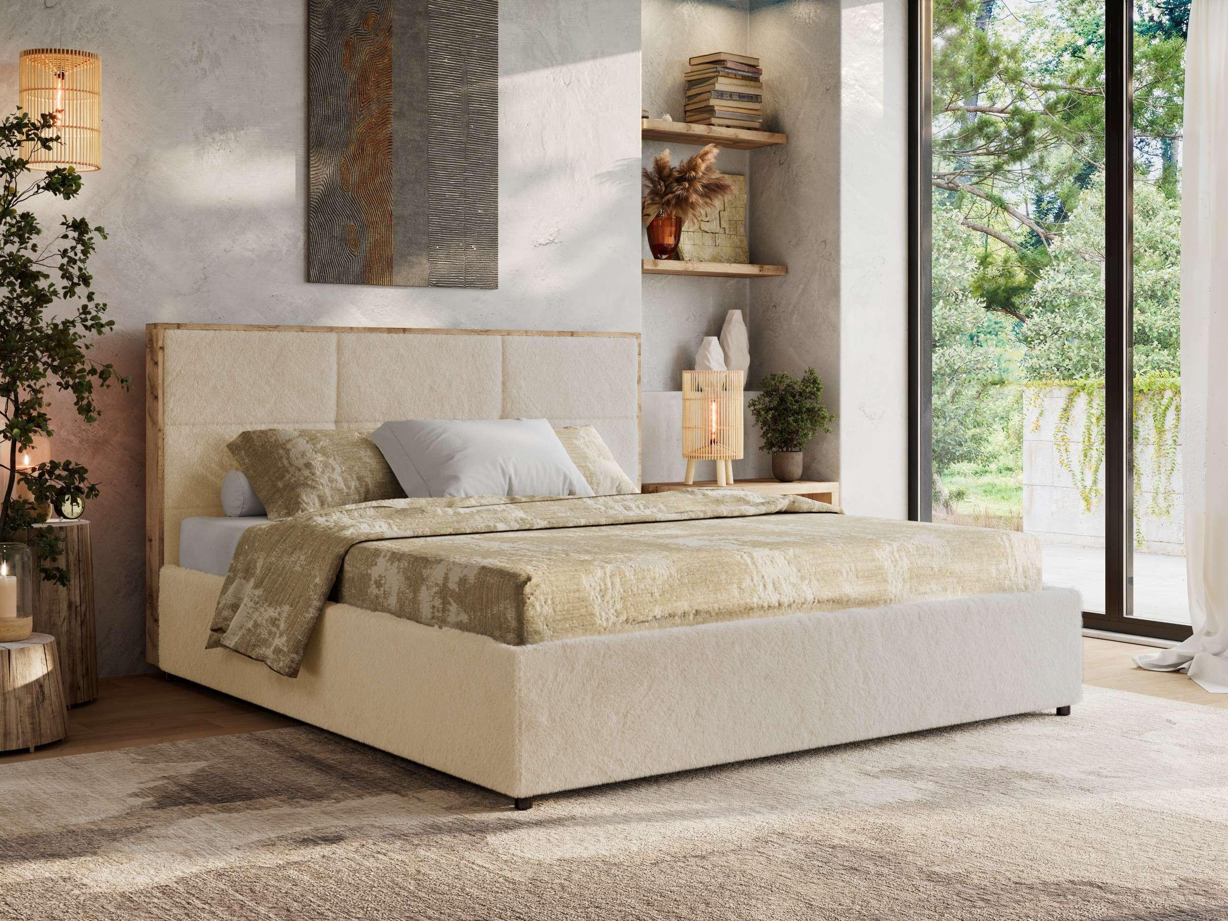 POLSTERBETT LERIO CLASSIC 180/200 - Creme Plüsch - Multipocket-Matratze Textil MKS Möbel > Betten > Polsterbetten Weiß