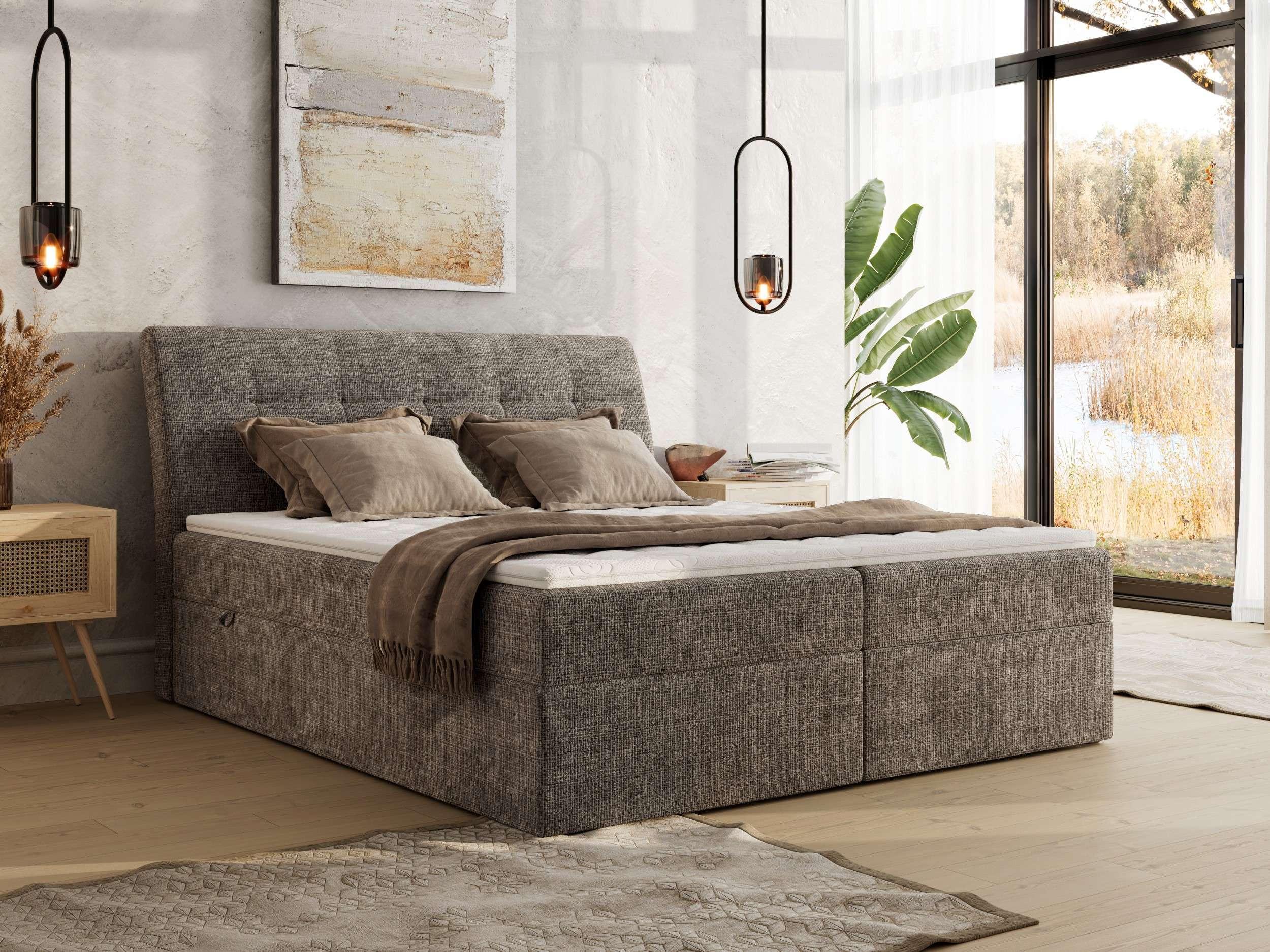BOXBETT DAGOS 120/200 - Braun Schenille grob gewebt - H4 - Topper Visco Textil MKS Möbel > Betten > Boxspringbetten Braun