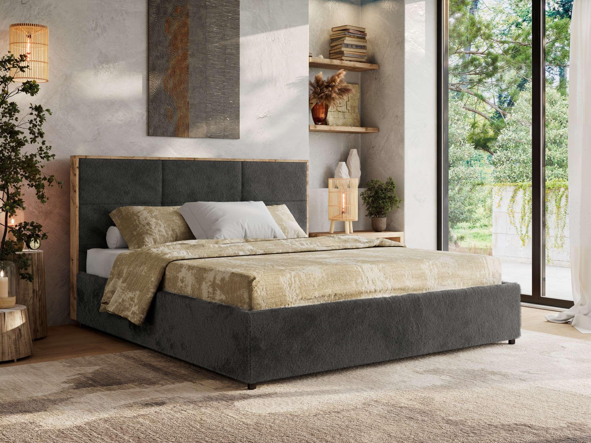 wohnli-moebel-suche-800001452160-1 POLSTERBETT LERIO CLASSIC 180/200 - Dunkelgrau Plüsch - ohne Matratze Textil MKS Möbel > Betten > Polsterbetten Grau