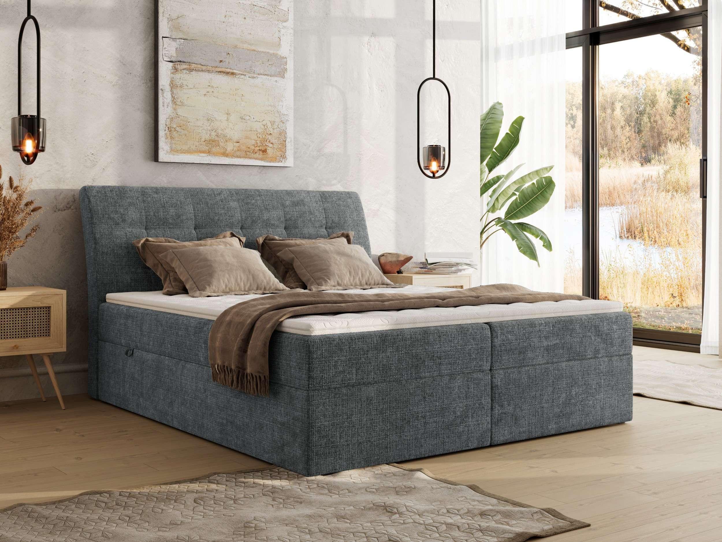 wohnli-moebel-suche-800001452177-1 BOXBETT DAGOS 120/200 - Grau Schenille grob gewebt - H4 - Topper Visco Textil MKS Möbel > Betten > Boxspringbetten Grau