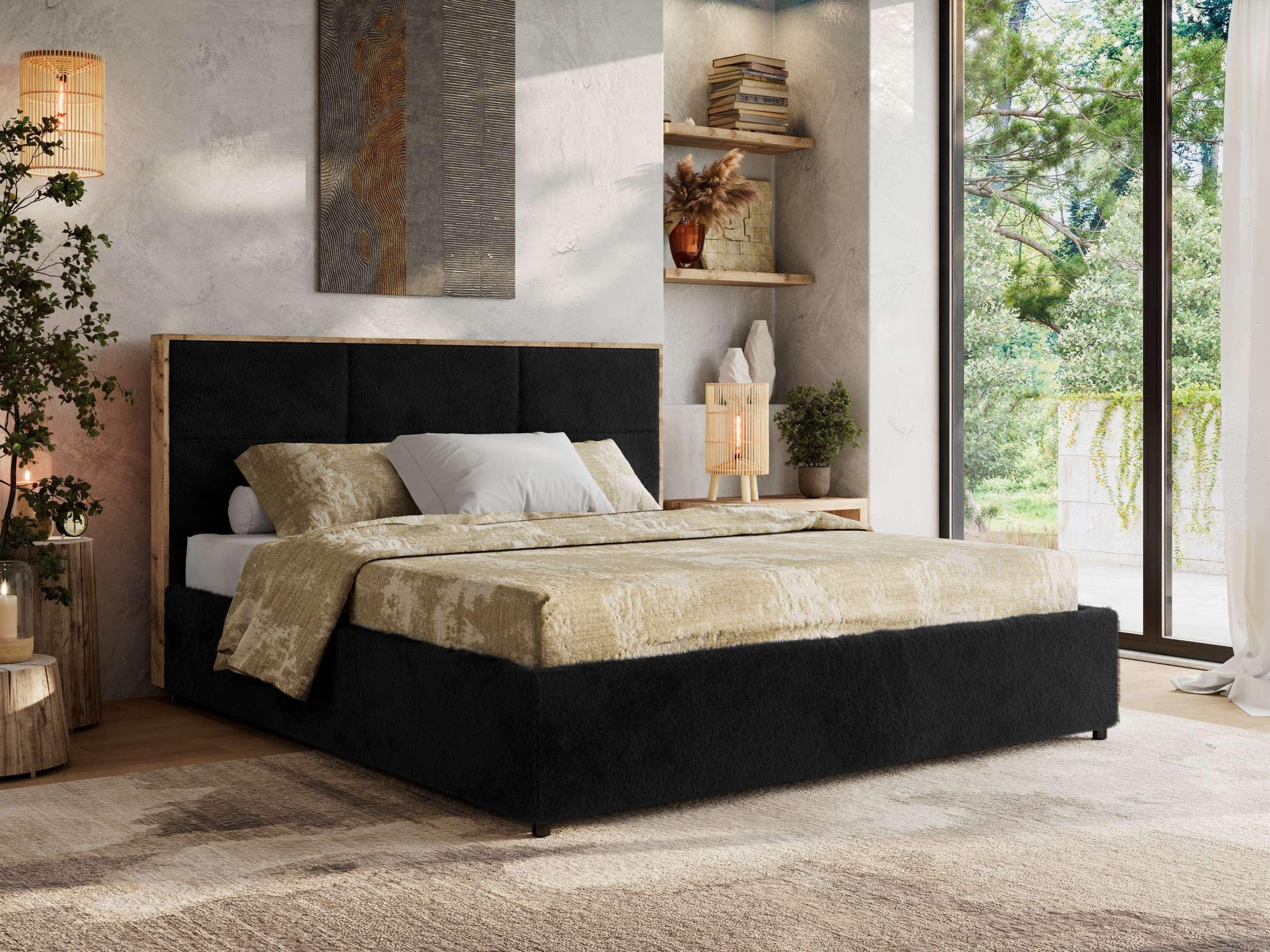 wohnli-moebel-suche-800001452254-1 POLSTERBETT LERIO CLASSIC 200/200 - Schwarz Plüsch - Schaum-Matratze Textil MKS Möbel > Betten > Polsterbetten Schwarz