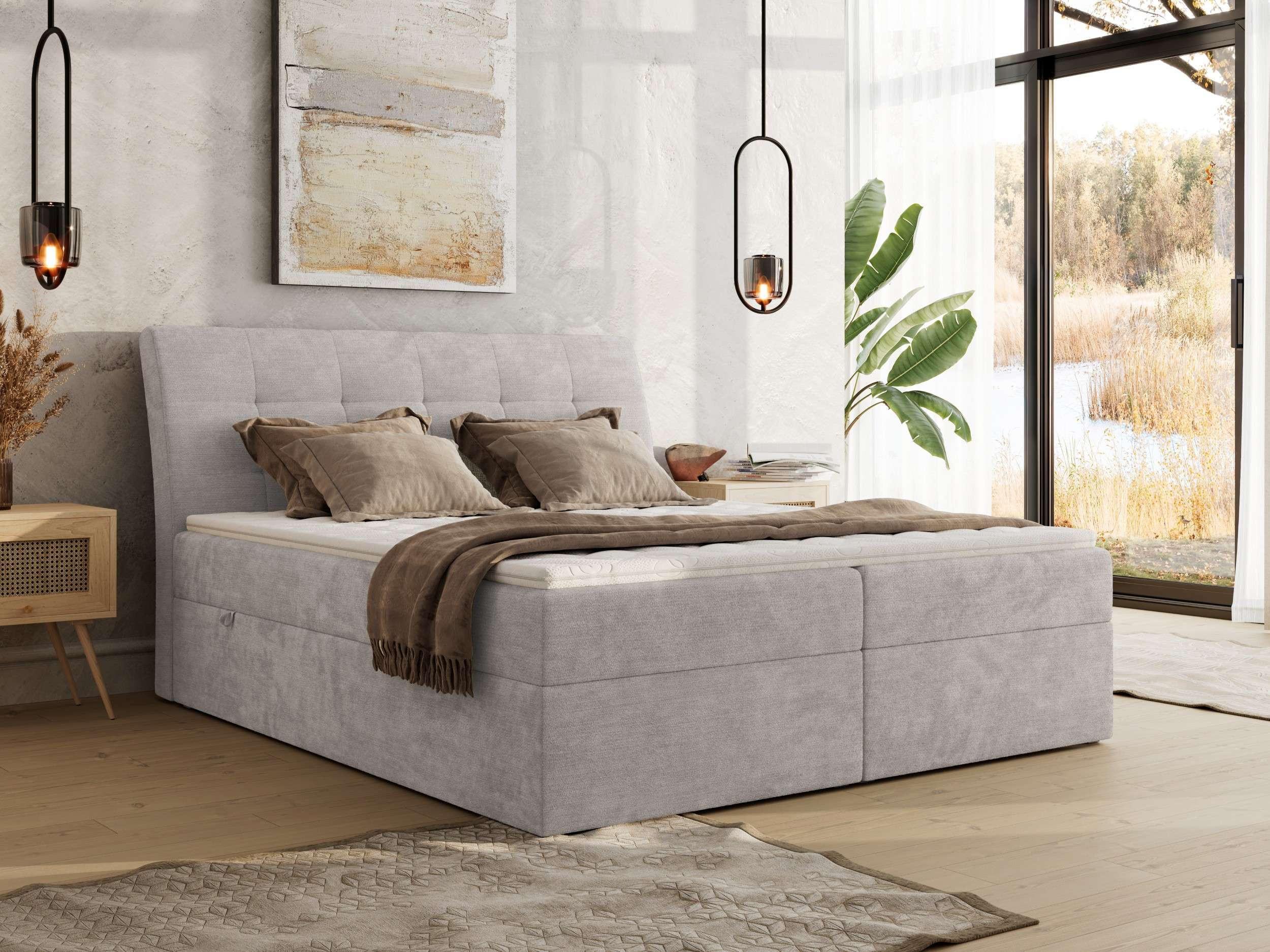 BOXBETT DAGOS 180/200 - Hellgrau Schenille glatt - H3 - Topper T25 Textil MKS Möbel > Betten > Boxspringbetten Grau
