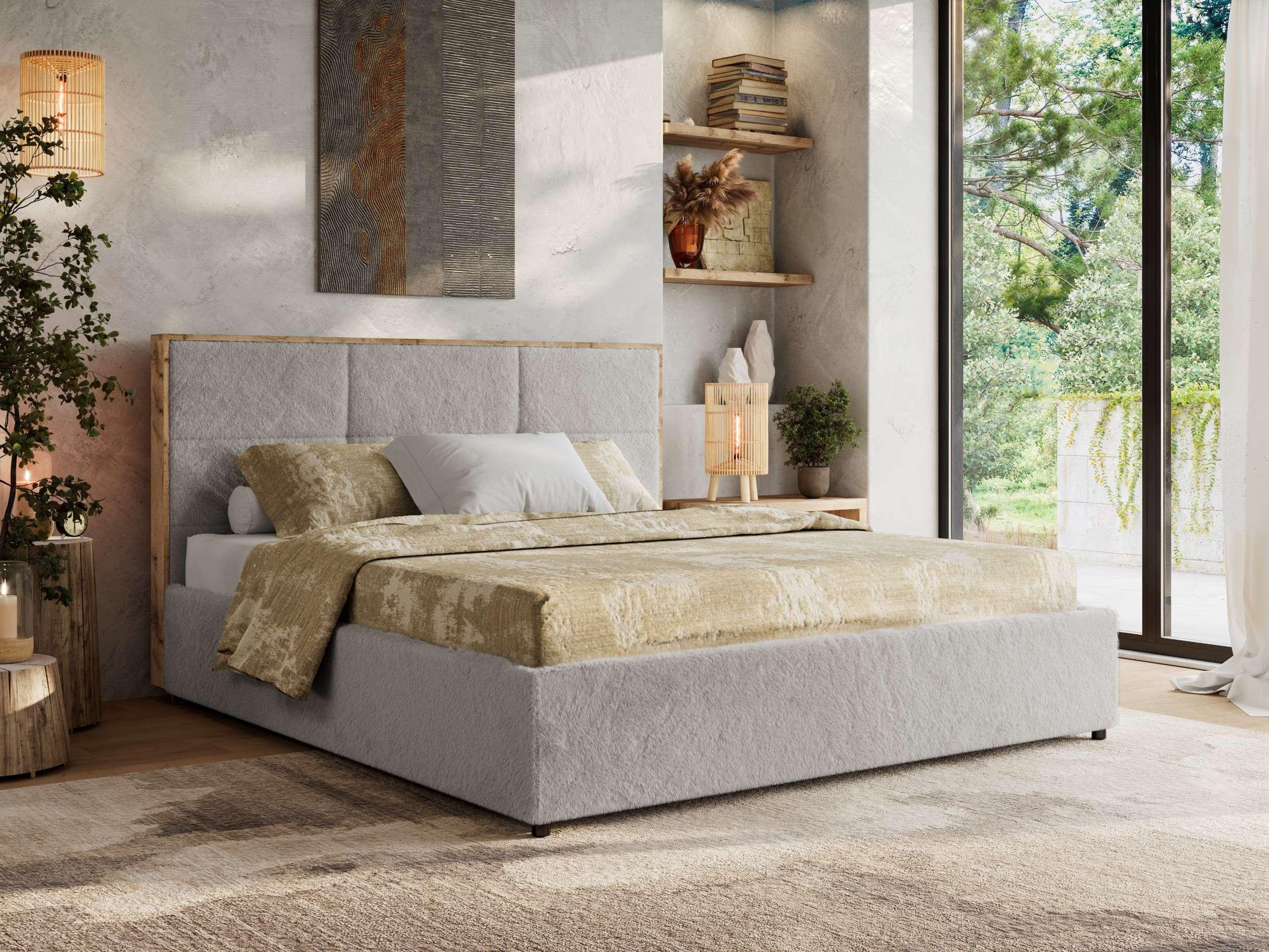 wohnli-moebel-suche-800001452278-1 POLSTERBETT LERIO CLASSIC 200/200 - Hellgrau Plüsch - ohne Matratze Textil MKS Möbel > Betten > Polsterbetten Grau