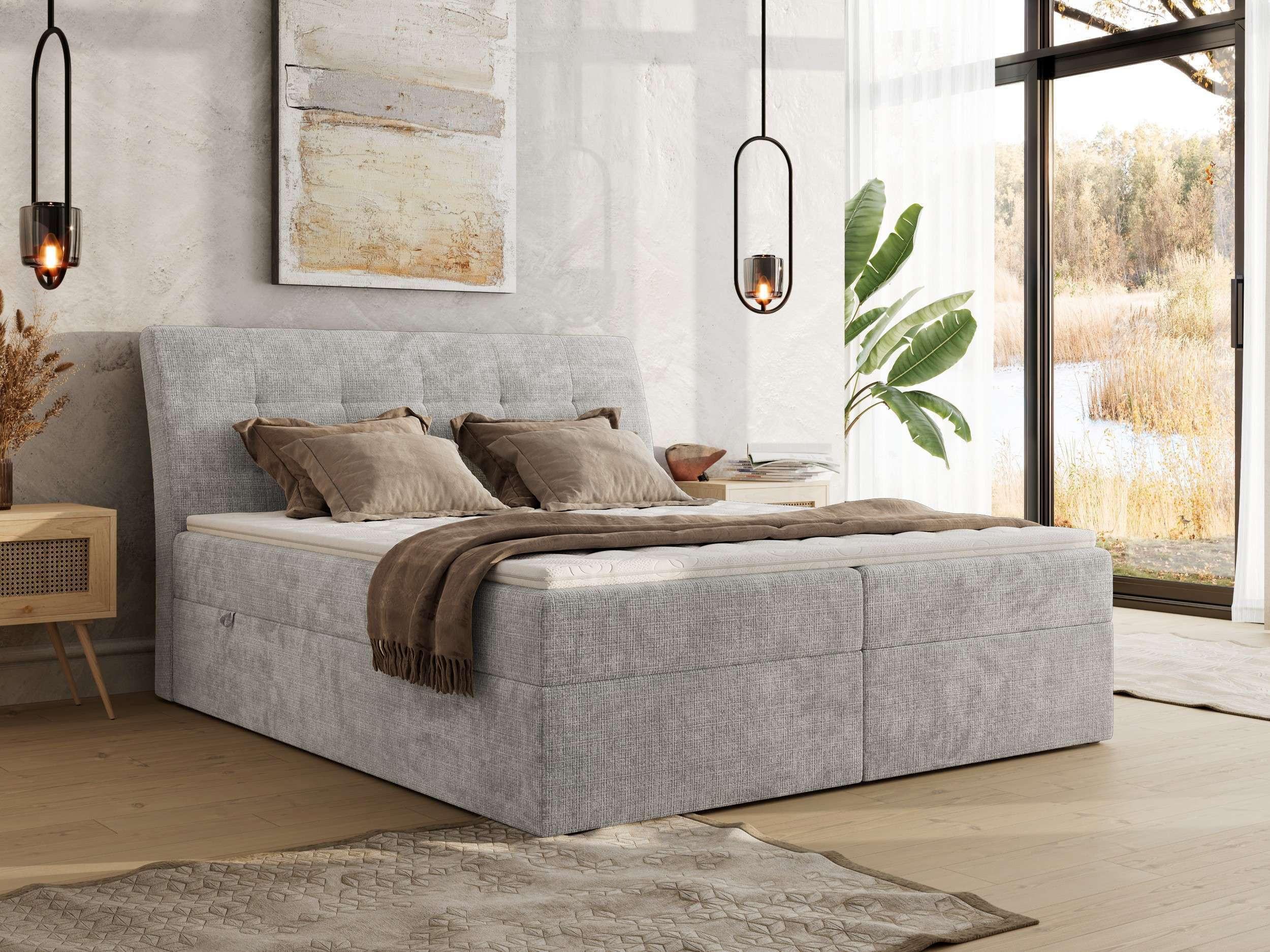 BOXBETT DAGOS 120/200 - Hellgrau Schenille grob gewebt - H3 - Topper Visco Textil MKS Möbel > Betten > Boxspringbetten Grau