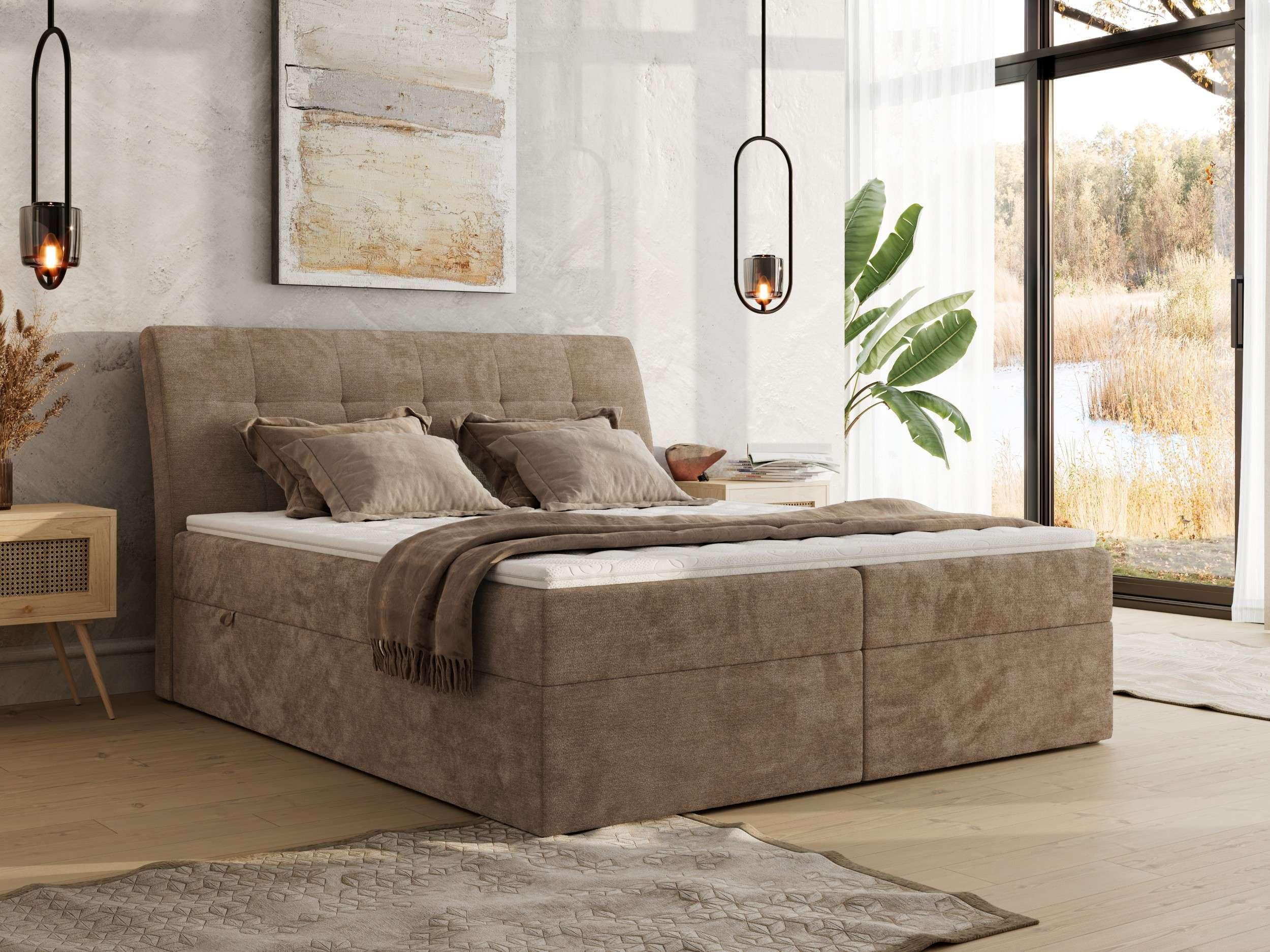 wohnli-moebel-suche-800001452383-1 BOXBETT DAGOS 120/200 - Braun Schenille glatt - H3 - Topper Visco Textil MKS Möbel > Betten > Boxspringbetten Braun