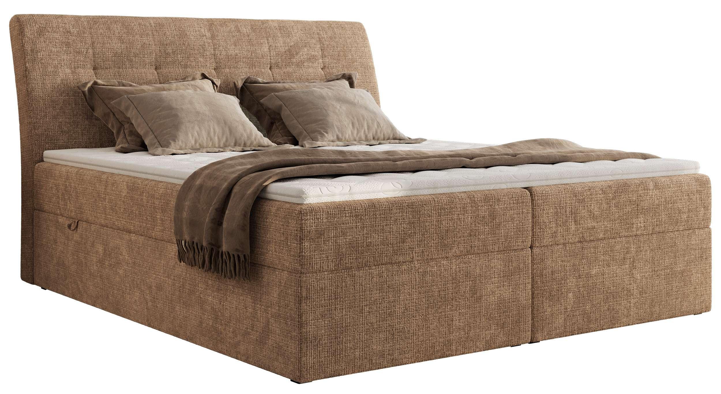 wohnli-moebel-suche-800001452395 Wohnli Möbelsuche - BOXBETT DAGOS 120/200 - Hellbraun Schenille grob gewebt - H3 - Topper Visco