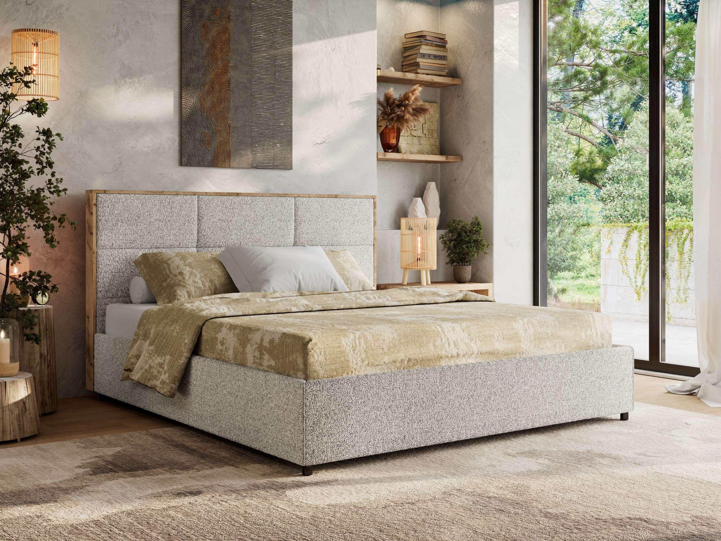 wohnli-moebel-suche-800001452488-1 POLSTERBETT LERIO CLASSIC 200/200 - Hellgrau Strukture - Schaum-Matratze Textil MKS Möbel > Betten > Polsterbetten Grau