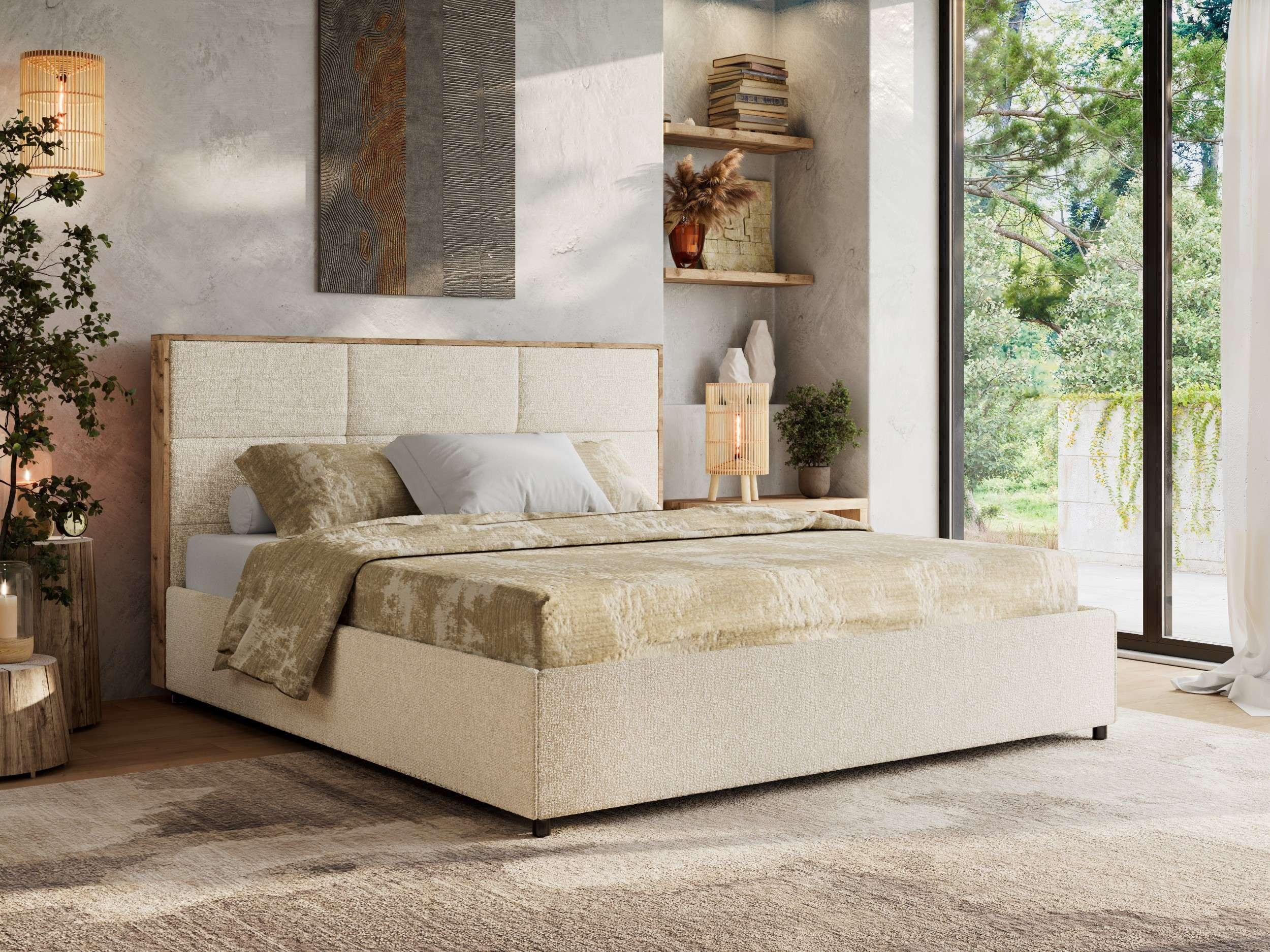 POLSTERBETT LERIO CLASSIC 180/200 - Creme Strukture - Schaum-Matratze Textil MKS Möbel > Betten > Polsterbetten Weiß