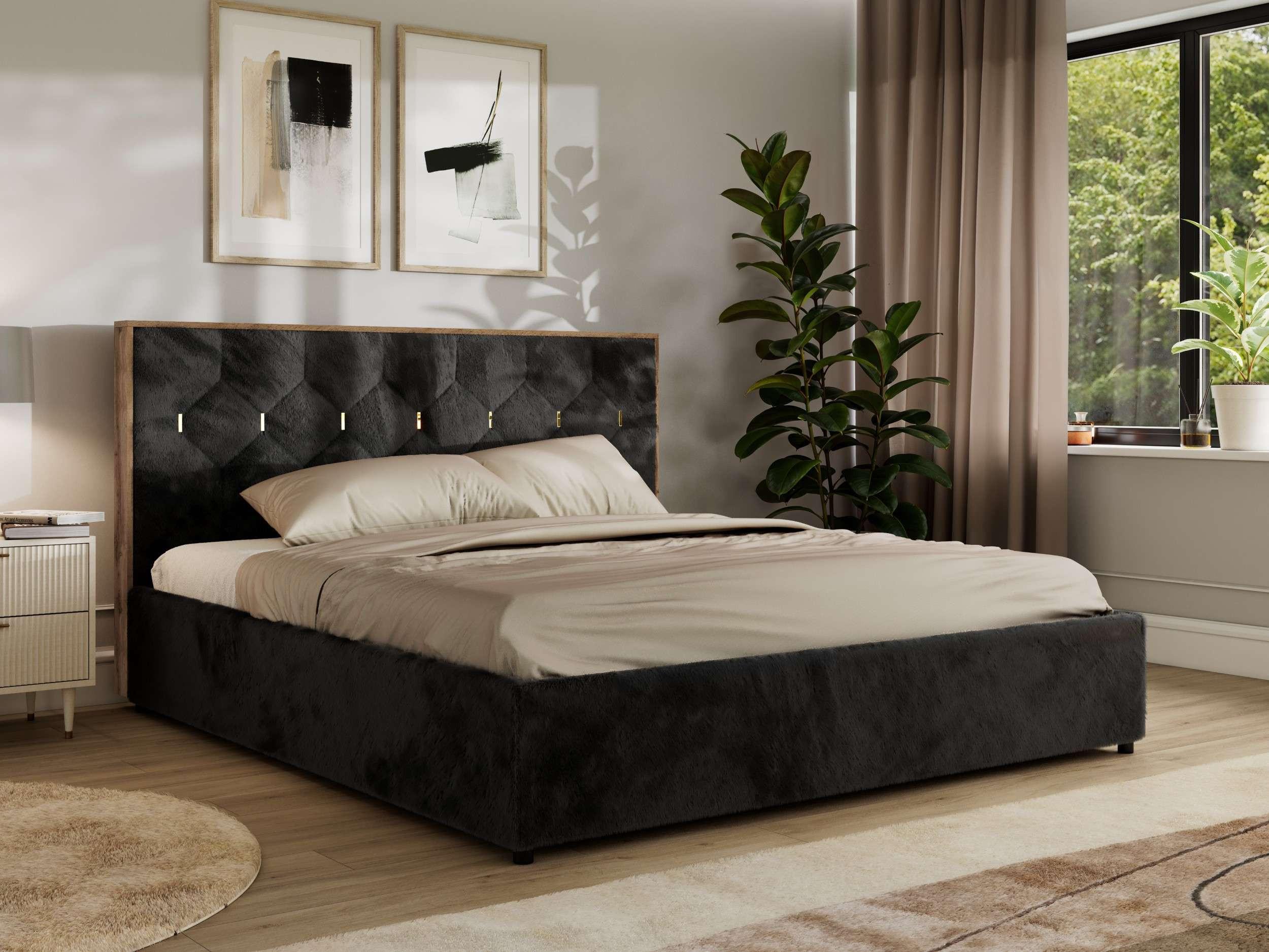 wohnli-moebel-suche-800001452521-1 POLSTERBETT LARINO CLASSIC 200/200 - Schwarz Plüsch - Schaum-Matratze Textil MKS Möbel > Betten > Polsterbetten Schwarz