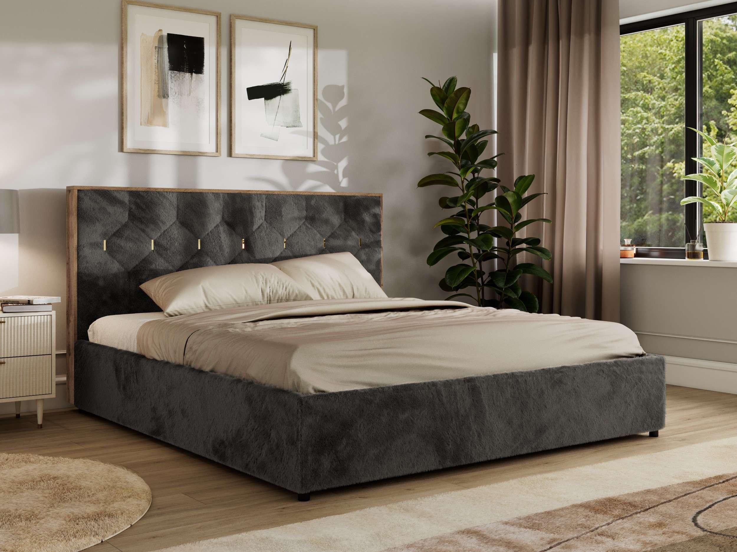 wohnli-moebel-suche-800001452543-1 POLSTERBETT LARINO CLASSIC 200/200 - Dunkelgrau Plüsch - Multipocket-Matratze Textil MKS Möbel > Betten > Polsterbetten Grau