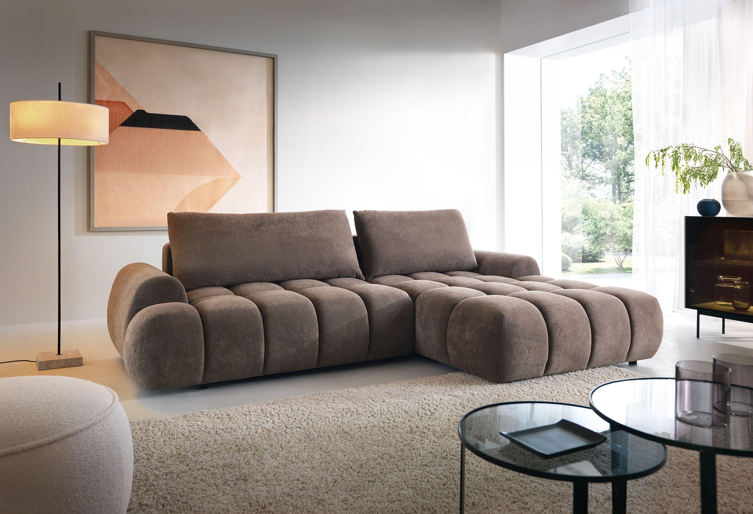 ECKSOFA GARDA Braun Plüsch-Stoff mit Schlaffunktion Holz MASSENO Möbel > Sofas & Couches > Wohnlandschaften > Ecksofas Braun