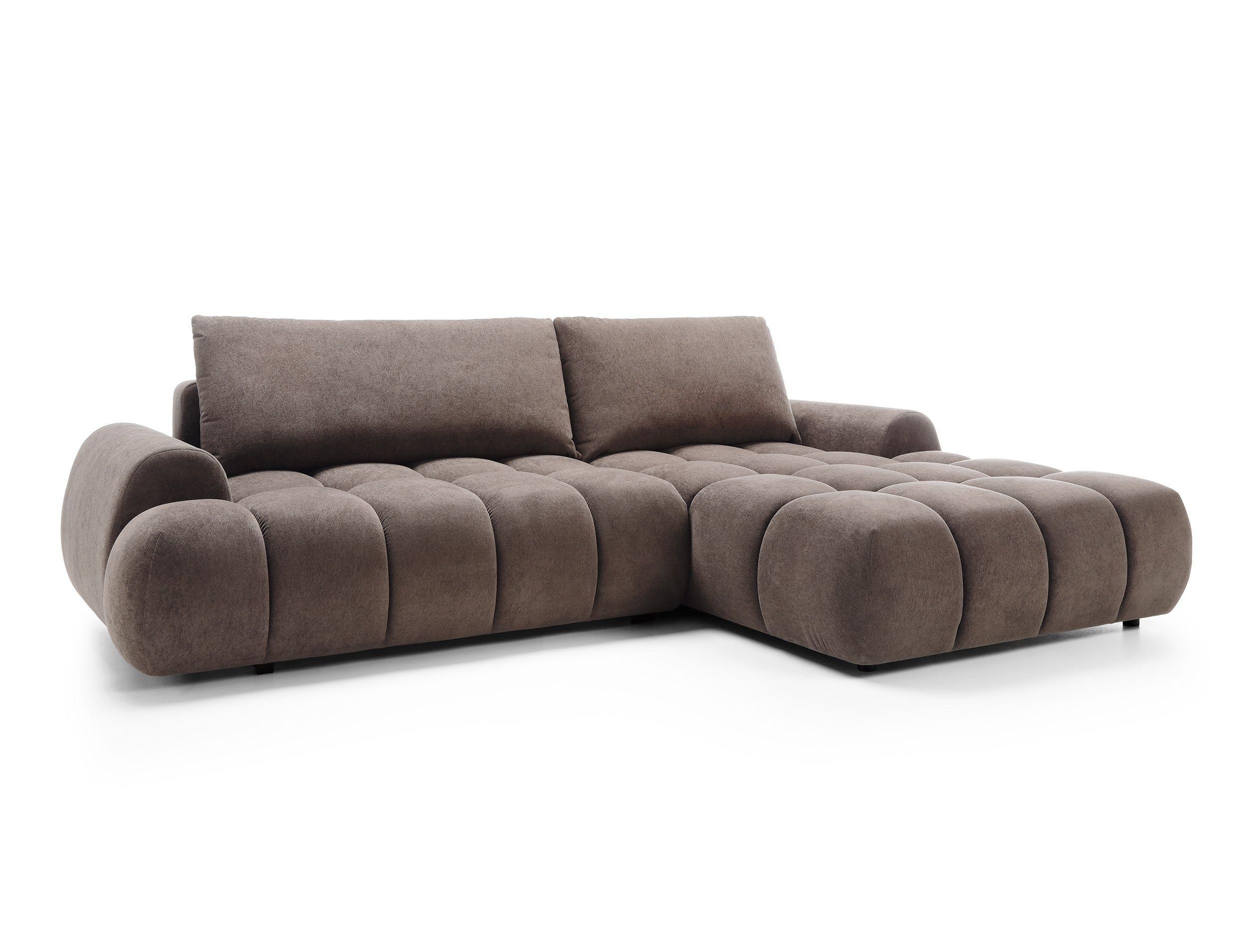 Wohnli Möbelsuche - ECKSOFA GARDA Braun Plüsch-Stoff mit Schlaffunktion