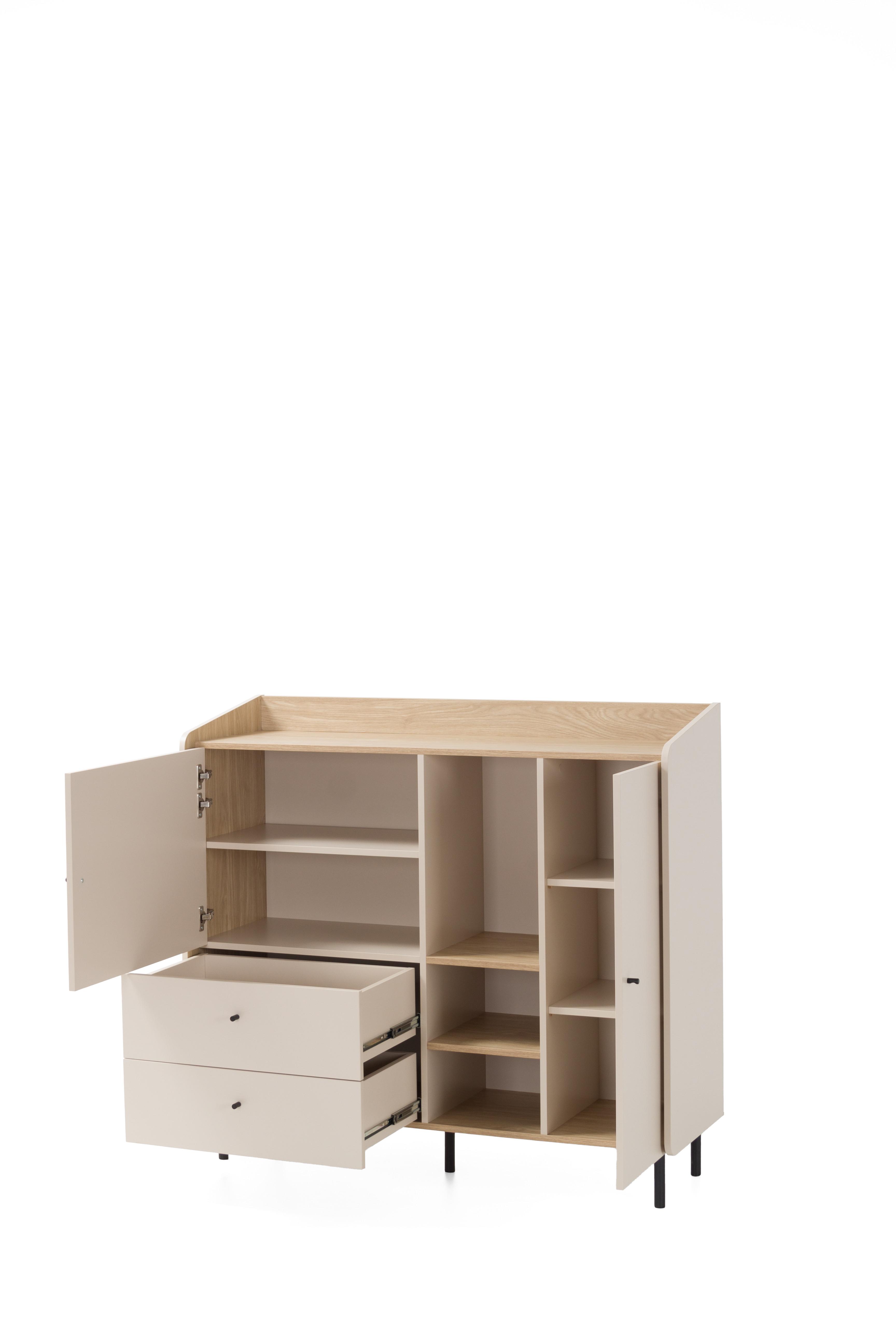 wohnli-moebel-suche-800001454174-1 KOMMODE VETTA 125/115/42cm mit 2 Schubladen 2 Türen Beige Holzwerkstoff MASSENO Möbel > Kommoden & Schubladenschränke > Kommoden Beige