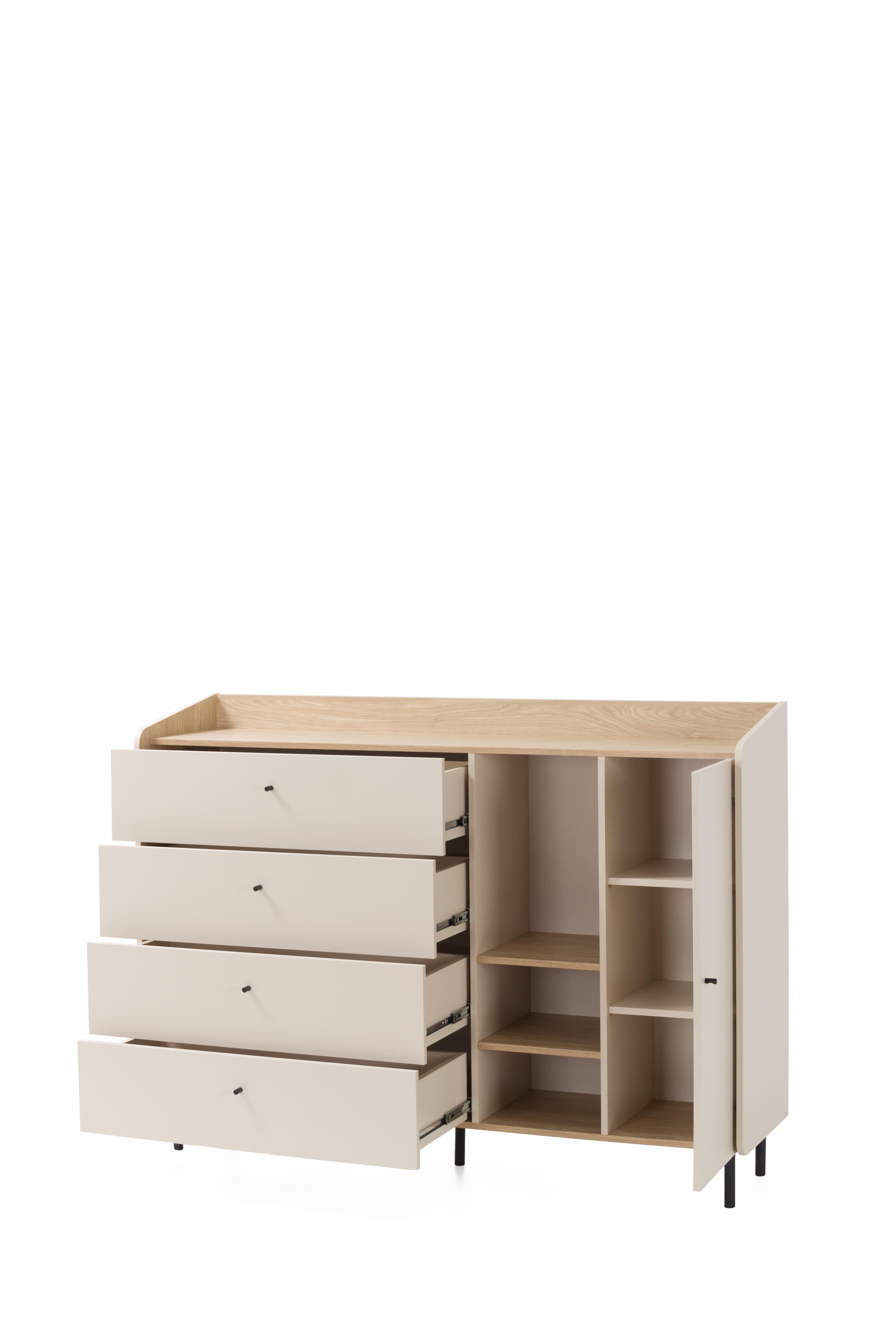 wohnli-moebel-suche-800001454177-1 KOMMODE VETTA 155/115/42cm mit 4 Schubladen 1 Türen Beige Holzwerkstoff MASSENO Möbel > Kommoden & Schubladenschränke > Kommoden Beige