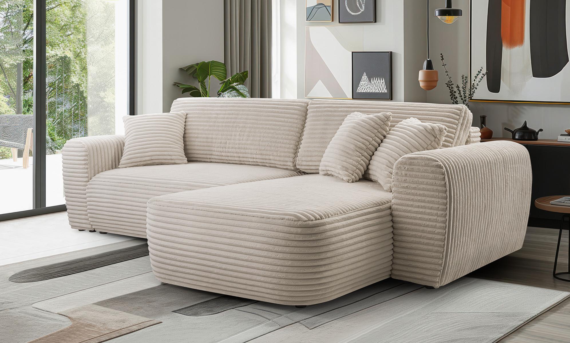ECKSOFA VIVA Beige Kordstoff mit Schlaffunktion Holz MASSENO Möbel > Sofas & Couches > Wohnlandschaften > Ecksofas Beige