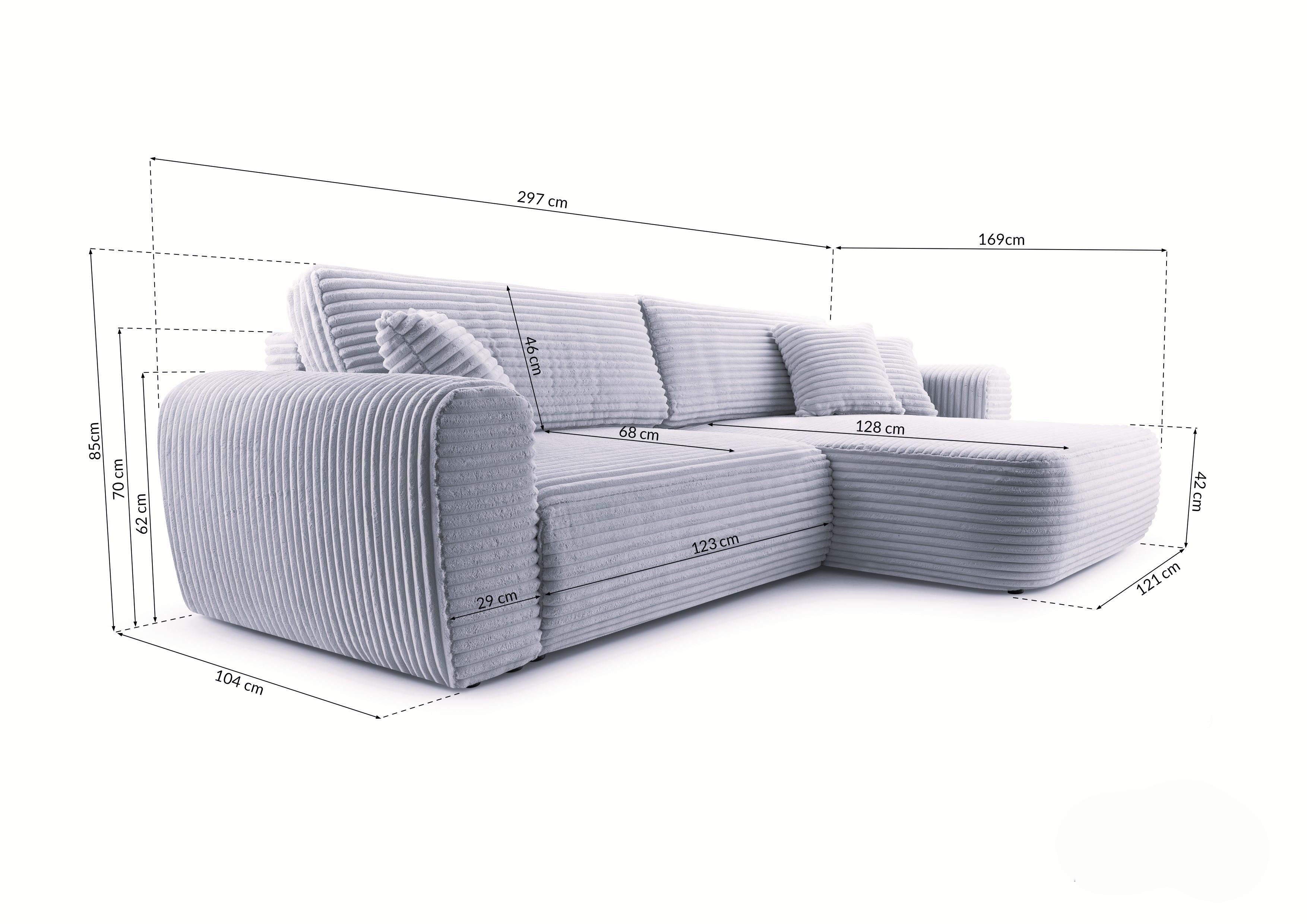 ECKSOFA VIVA Grau Kordstoff mit Schlaffunktion Holz MASSENO Möbel > Sofas & Couches > Wohnlandschaften > Ecksofas Grau