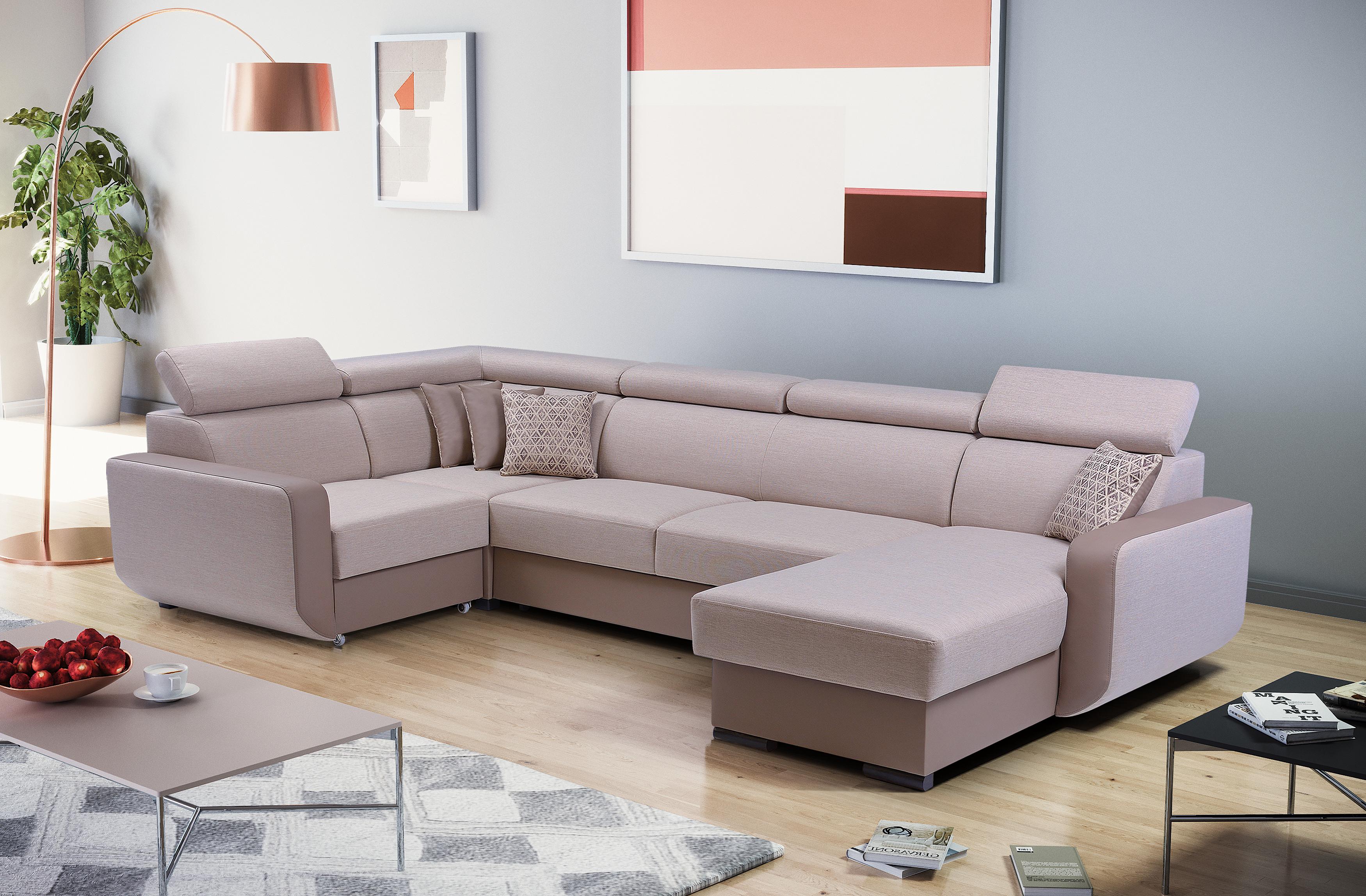 wohnli-moebel-suche-800001454398-1 WOHNLANDSCHAFT PALAZZO Beige Geflochtener Stoff mit Schlaffunktion Holz MASSENO Möbel > Sofas & Couches > Wohnlandschaften > Wohnlandschaften U-Form Beige
