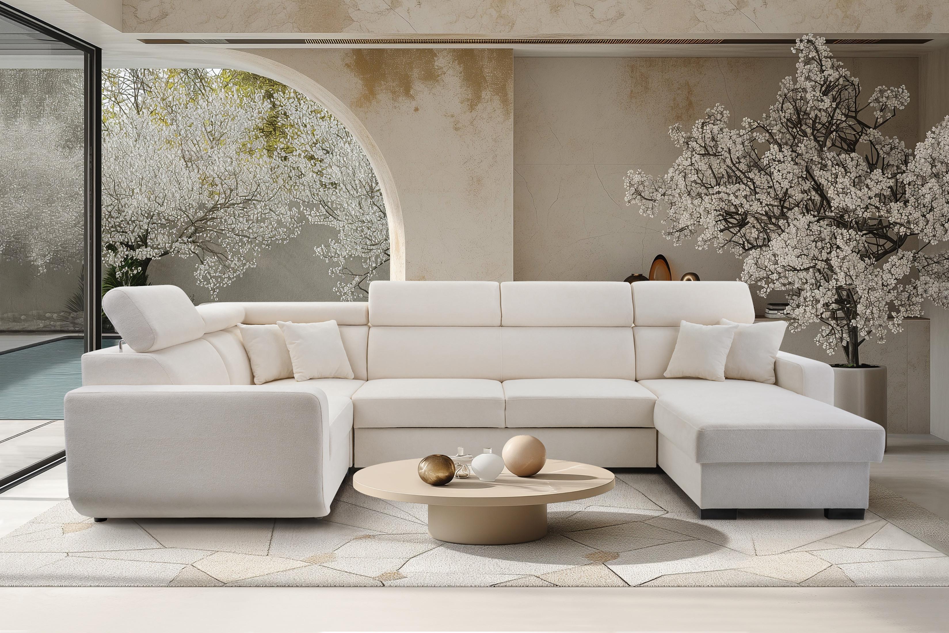 wohnli-moebel-suche-800001454705-1 WOHNLANDSCHAFT CASTELLO Beige Plüsch-Stoff mit Schlaffunktion Holz MASSENO Möbel > Sofas & Couches > Wohnlandschaften > Wohnlandschaften U-Form Beige