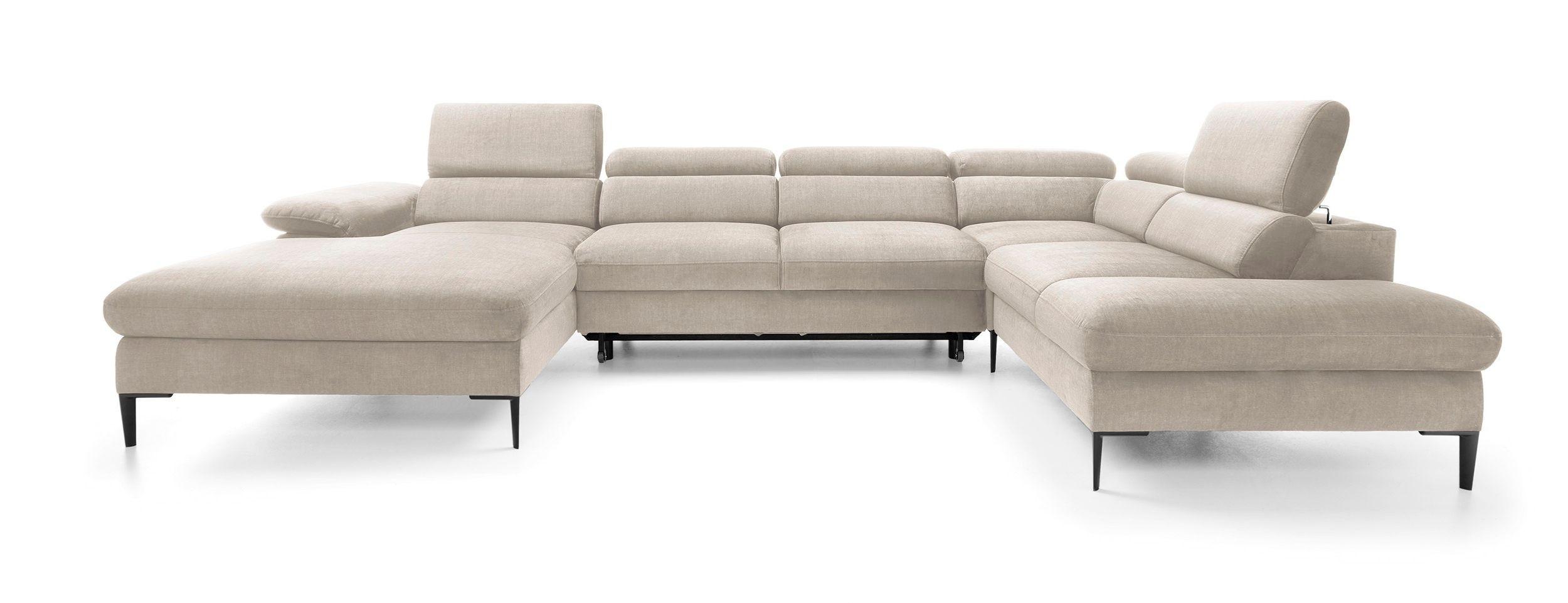 wohnli-moebel-suche-800001454957 Wohnli Möbelsuche - WOHNLANDSCHAFT MESTO Creme Velours-Stoff mit Schlaffunktion