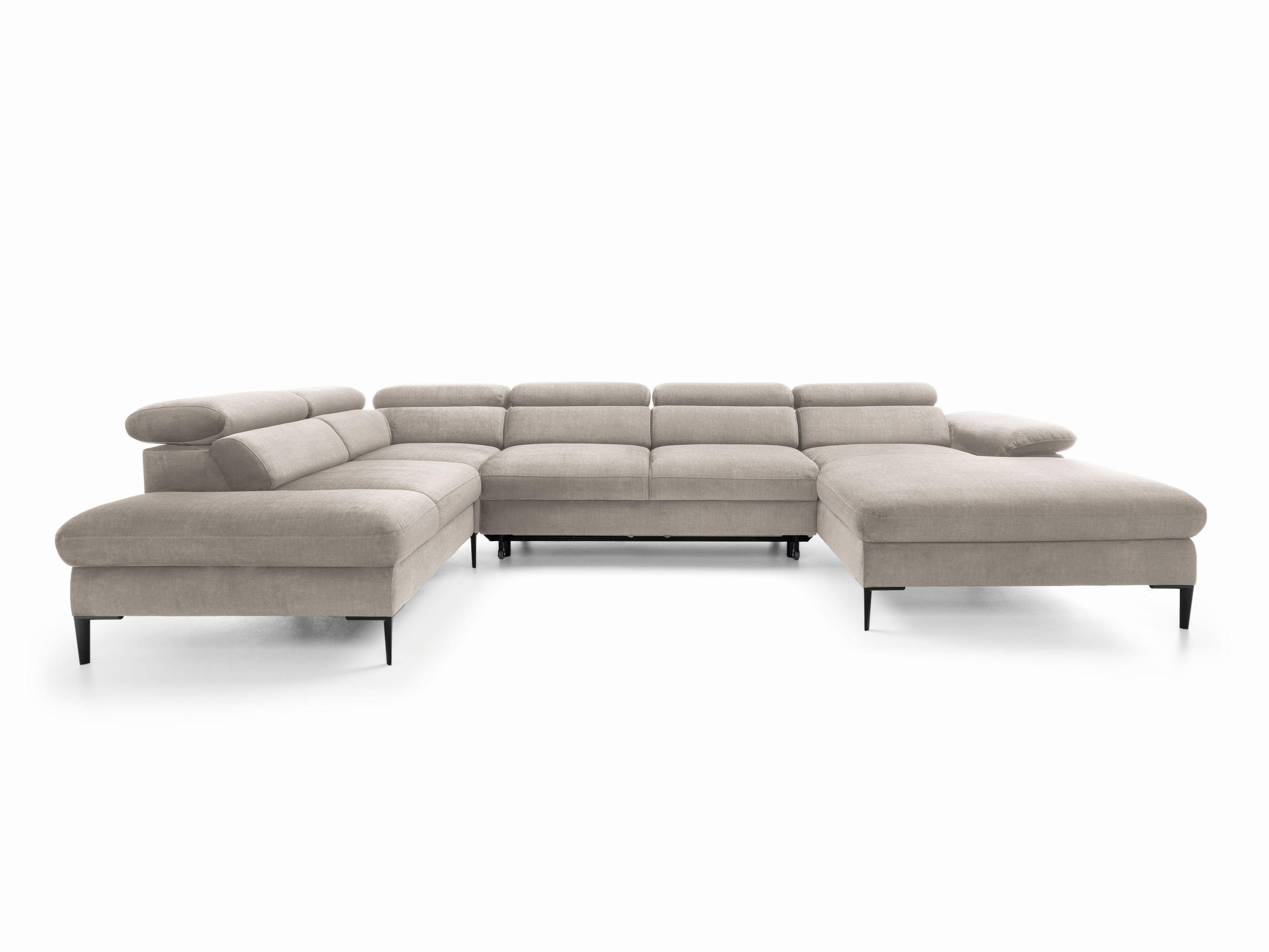 Wohnli Möbelsuche - WOHNLANDSCHAFT MESTO Beige Velours-Stoff mit Schlaffunktion