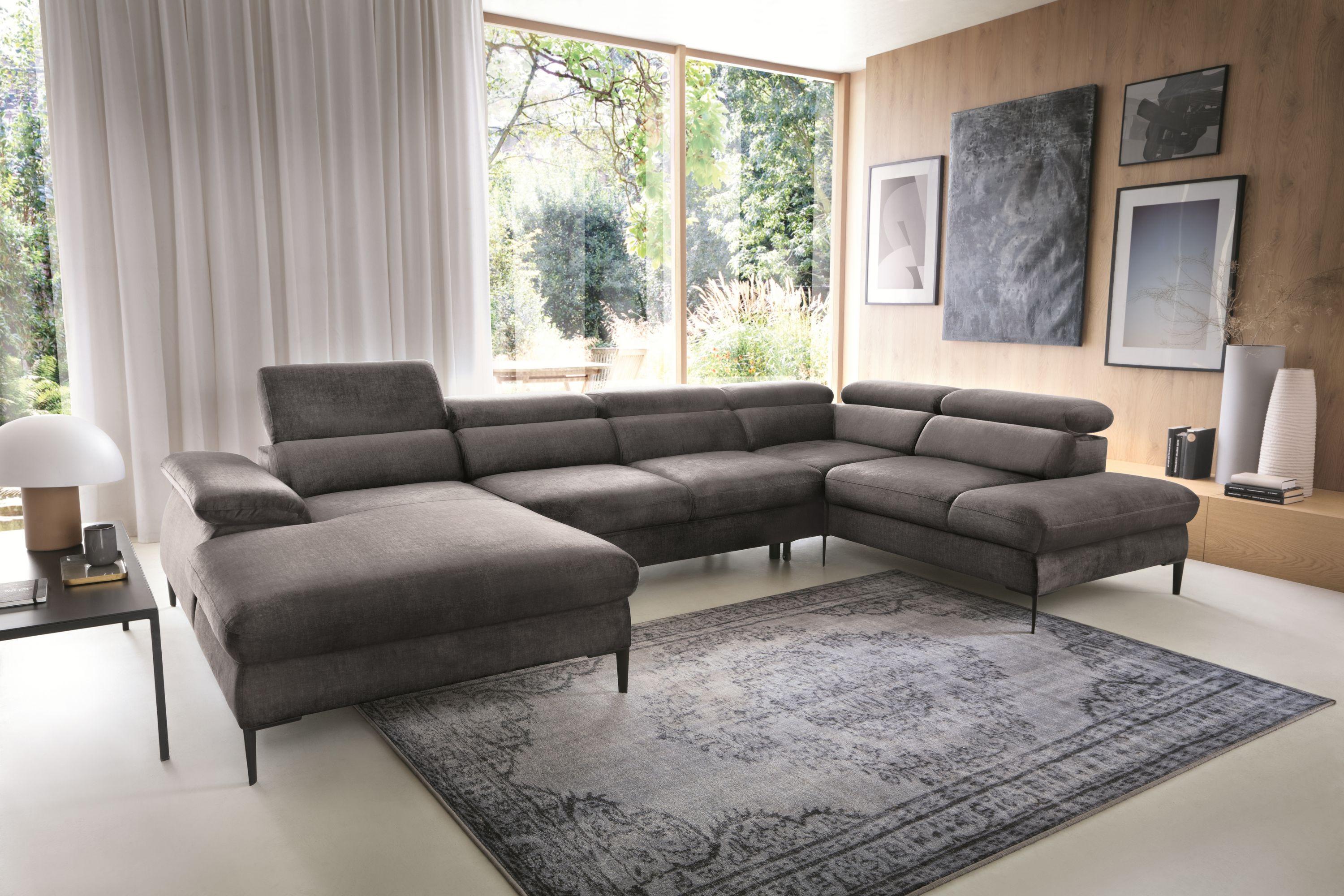 wohnli-moebel-suche-800001454968-1 WOHNLANDSCHAFT MESTO Grau Velours-Stoff mit Schlaffunktion Holz MASSENO Möbel > Sofas & Couches > Wohnlandschaften > Wohnlandschaften U-Form Grau