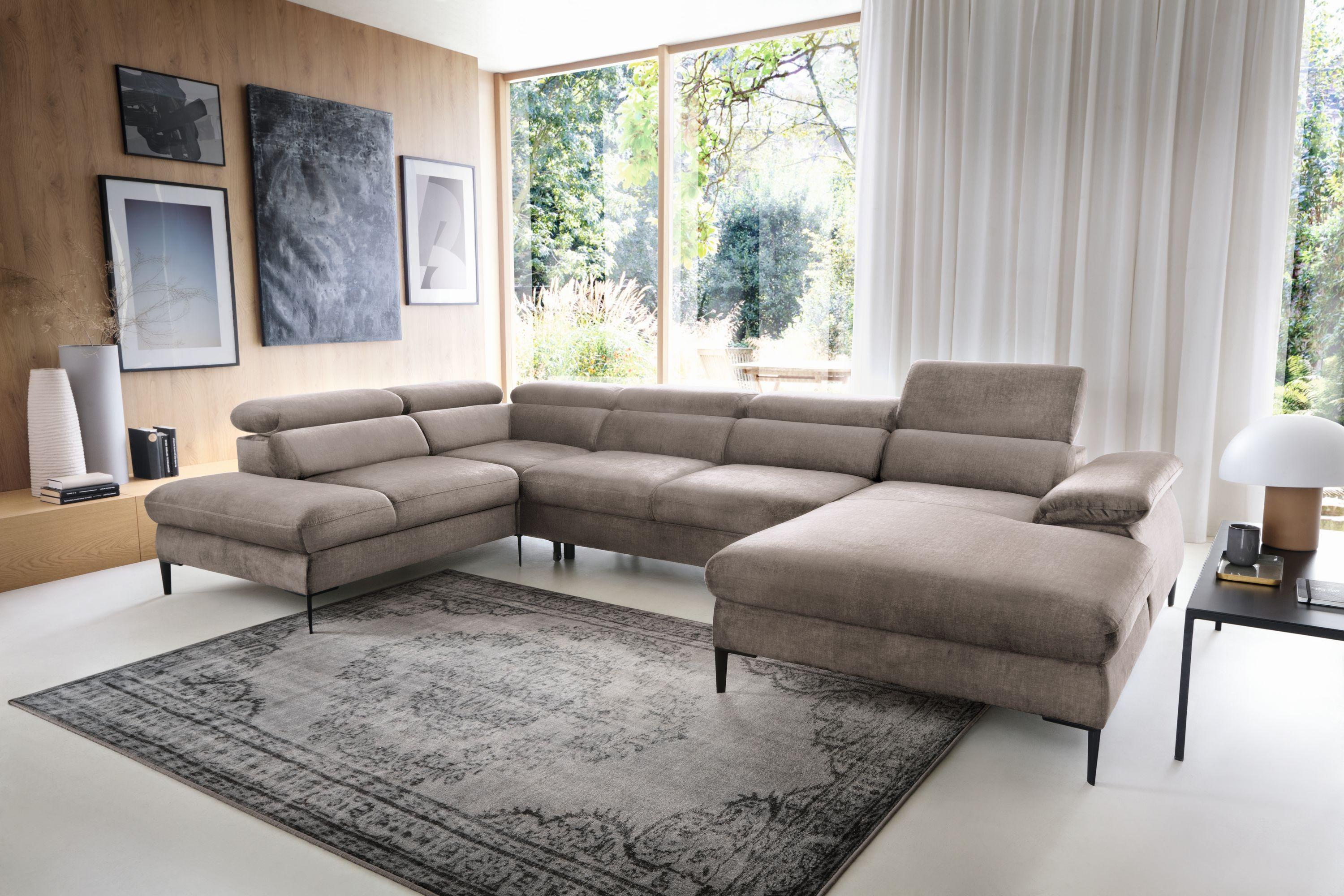 wohnli-moebel-suche-800001454976-1 WOHNLANDSCHAFT MESTO Braun Velours-Stoff mit Schlaffunktion Holz MASSENO Möbel > Sofas & Couches > Wohnlandschaften > Wohnlandschaften U-Form Braun