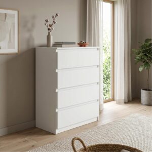 wohnli-moebel-suche-800001455018-1 KOMMODE NUDO 70/102/39cm mit 4 Schubladen Türen Weiß Holzwerkstoff MASSENO Möbel > Kommoden & Schubladenschränke > Kommoden Weiß