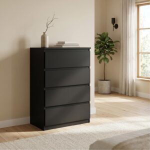 wohnli-moebel-suche-800001455023-1 KOMMODE NUDO 70/102/39cm mit 4 Schubladen Türen Schwarz Holzwerkstoff MASSENO Möbel > Kommoden & Schubladenschränke > Kommoden Schwarz