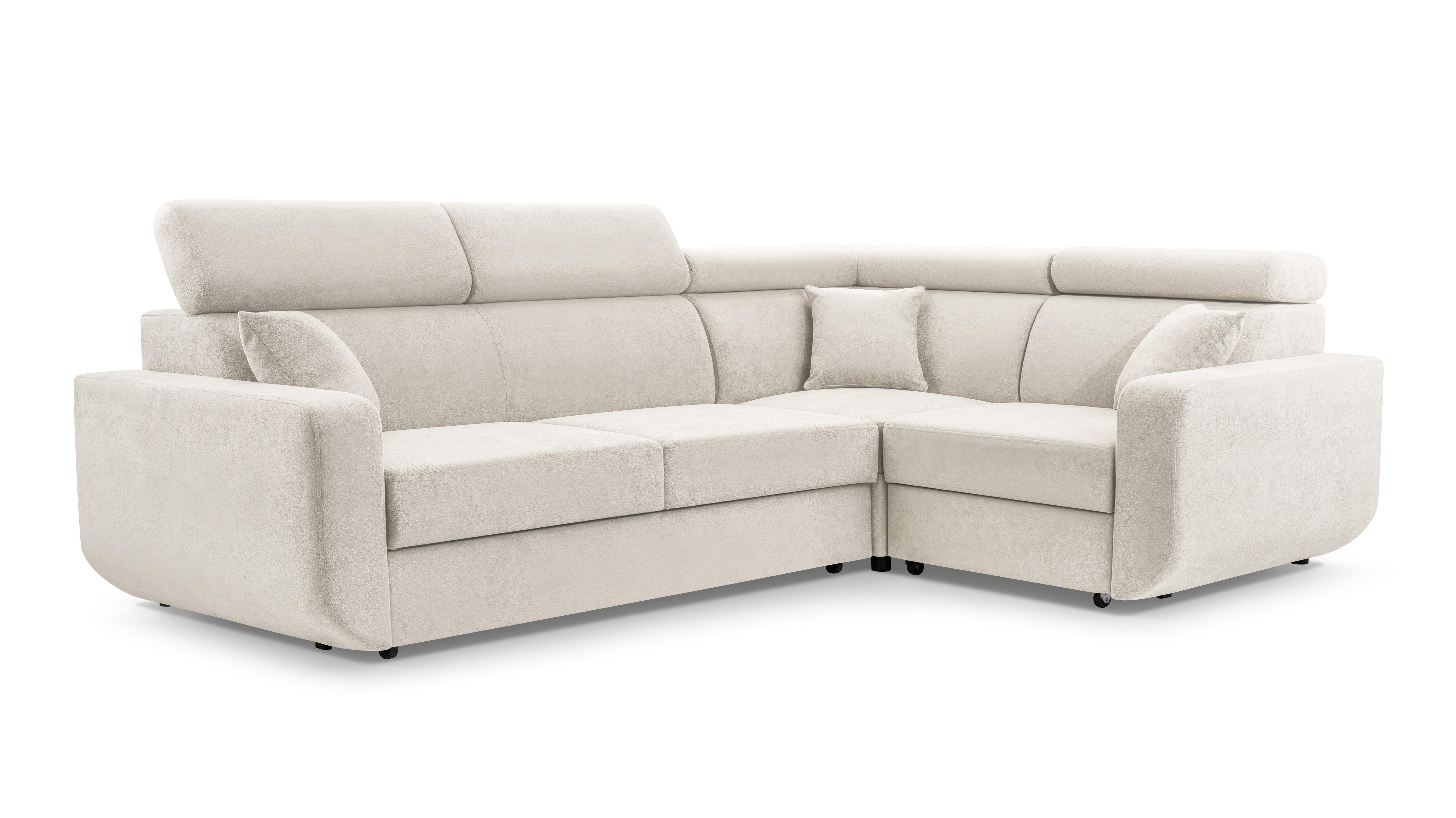 Wohnli Möbelsuche - ECKSOFA RENO Beige Plüsch-Stoff mit Schlaffunktion