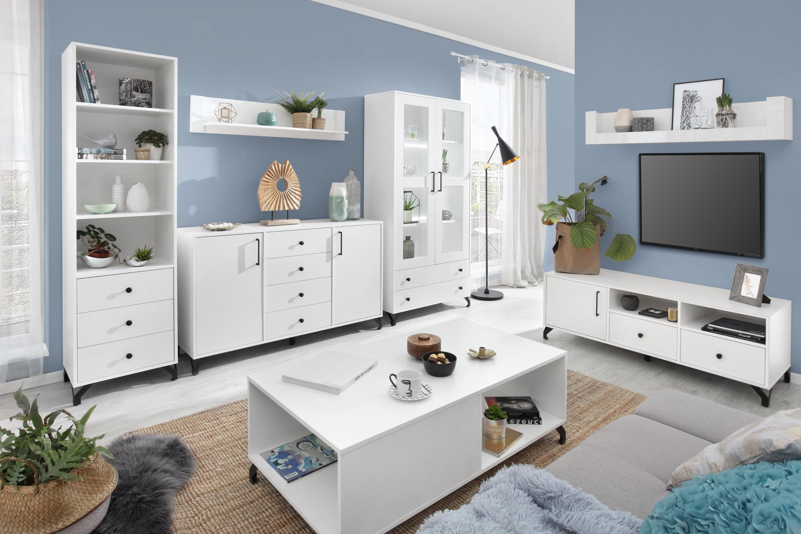 KOMMODE LANZA 140/85/40cm mit 4 Schubladen 2 Türen Weiß Holzwerkstoff MASSENO Möbel > Kommoden & Schubladenschränke > Kommoden Weiß