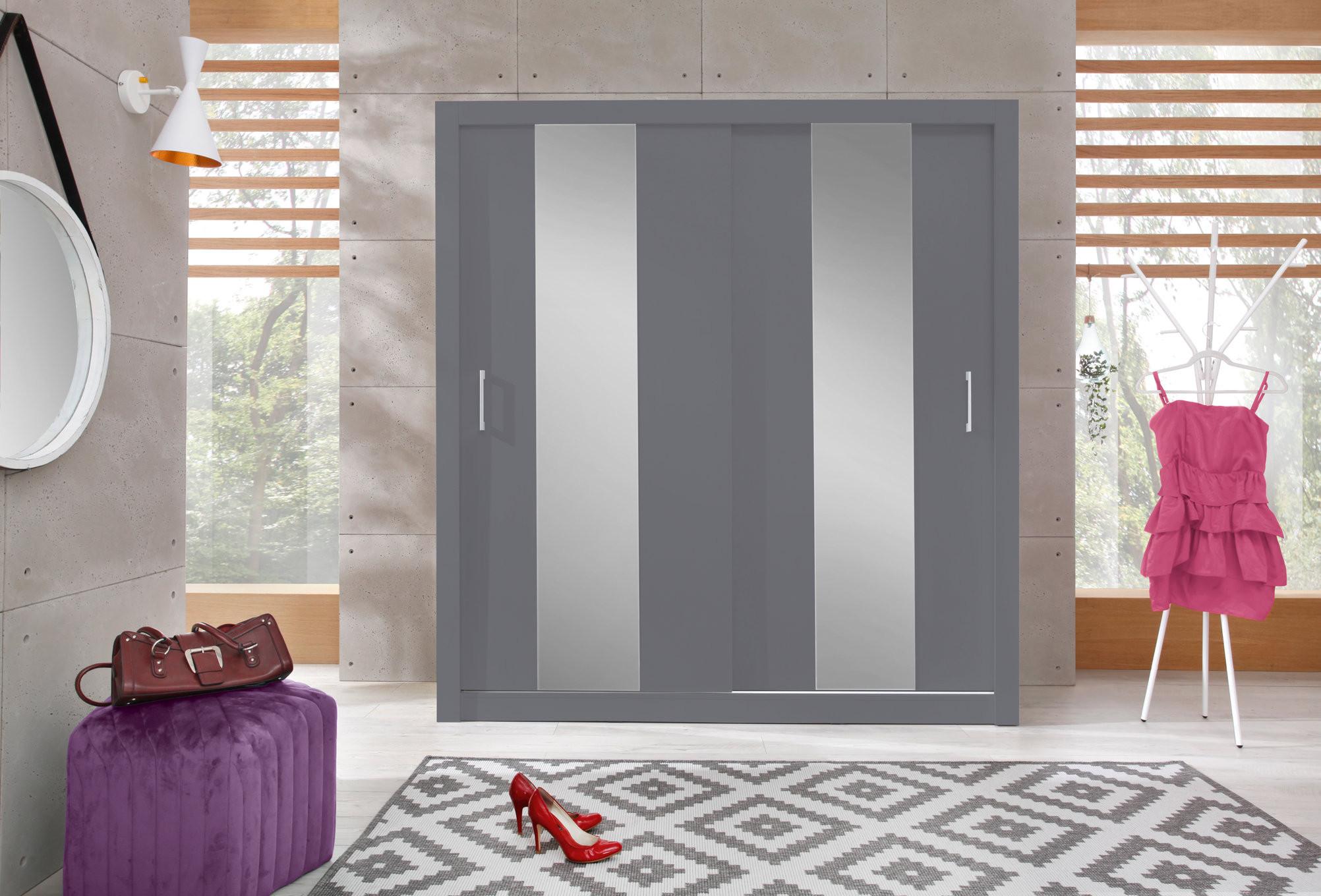 wohnli-moebel-suche-800001455223-1 SCHWEBETÜRENSCHRANK MIRA 200/215/60cm 2-türig mit Spiegel Anthrazit Holzwerkstoff MASSENO Möbel > Schränke > Kleiderschränke > Schwebetürenschränke Anthrazit