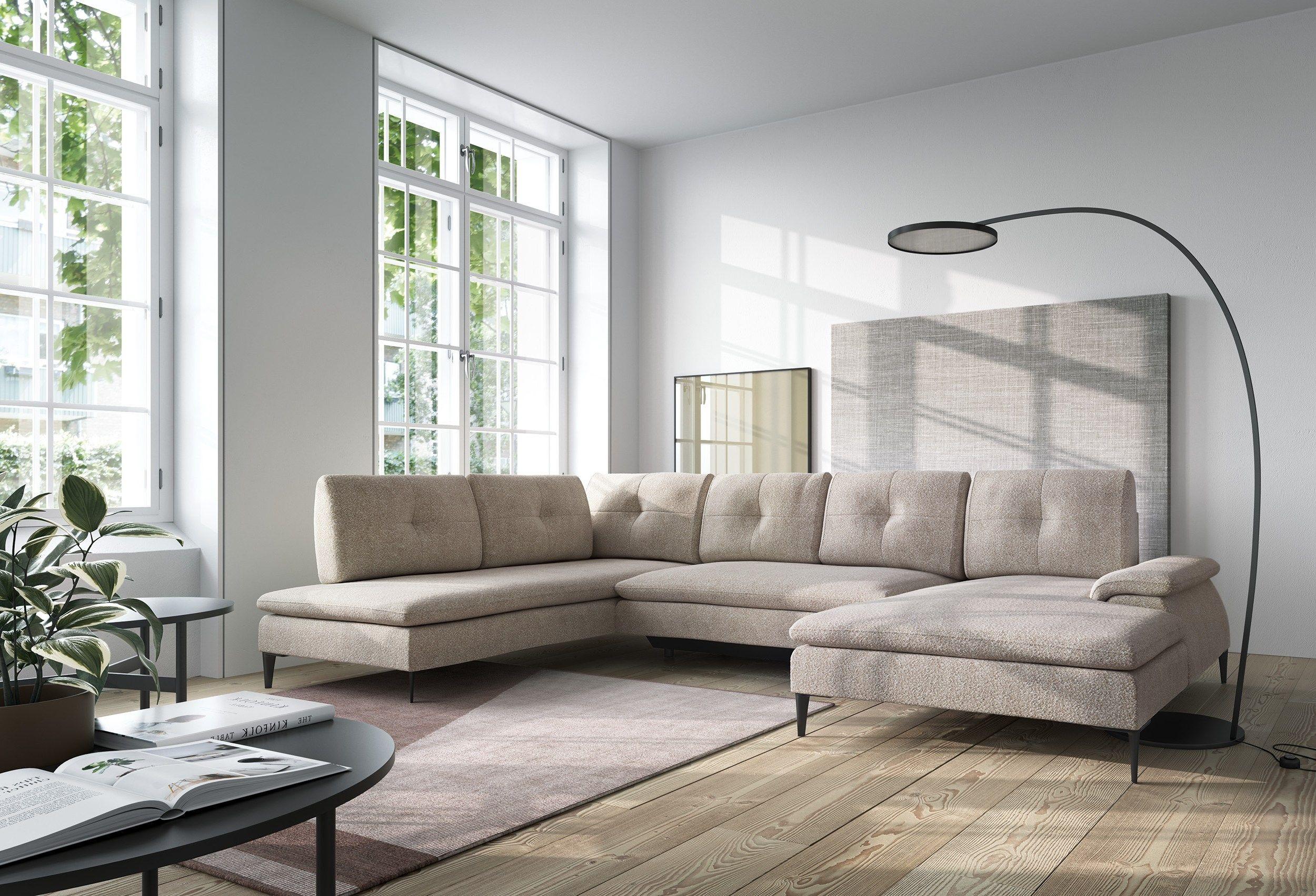 wohnli-moebel-suche-800001455439-1 WOHNLANDSCHAFT BREZZA Beige Plüsch-Stoff mit Schlaffunktion Holz MASSENO Möbel > Sofas & Couches > Wohnlandschaften > Wohnlandschaften U-Form Beige
