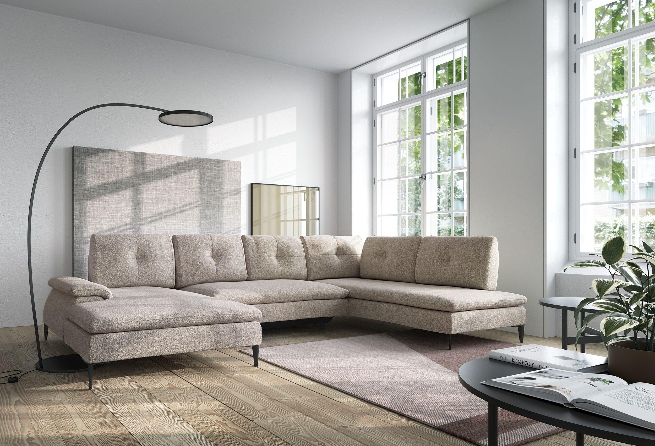 wohnli-moebel-suche-800001455442-1 WOHNLANDSCHAFT BREZZA Beige Plüsch-Stoff mit Schlaffunktion Holz MASSENO Möbel > Sofas & Couches > Wohnlandschaften > Wohnlandschaften U-Form Beige
