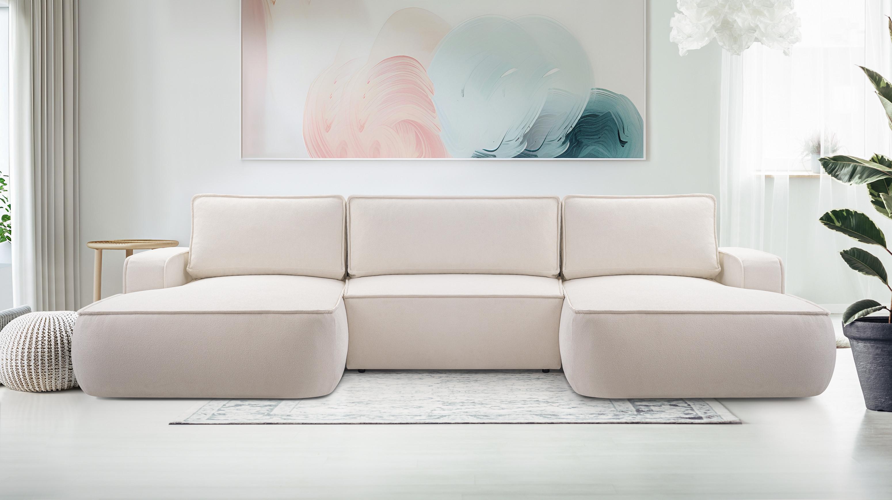 wohnli-moebel-suche-800001455516-1 WOHNLANDSCHAFT SOLO Beige Boucle-Stoff mit Schlaffunktion Holz MASSENO Möbel > Sofas & Couches > Wohnlandschaften > Wohnlandschaften U-Form Beige