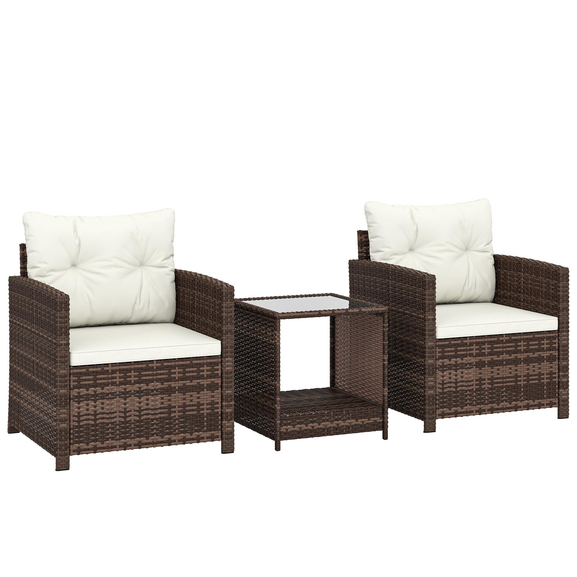 Wohnli Möbelsuche - BISTROSET 3er Set PE-Rattan Stahl Cremeweiß