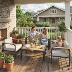 wohnli-moebel-suche-800001455714-1 GARTENMÖBEL-SET 4er Set Aluminium WPC Beige Metall Outsunny Garten & Outdoor > Gartenmöbel > Gartenmöbel-Sets Beige