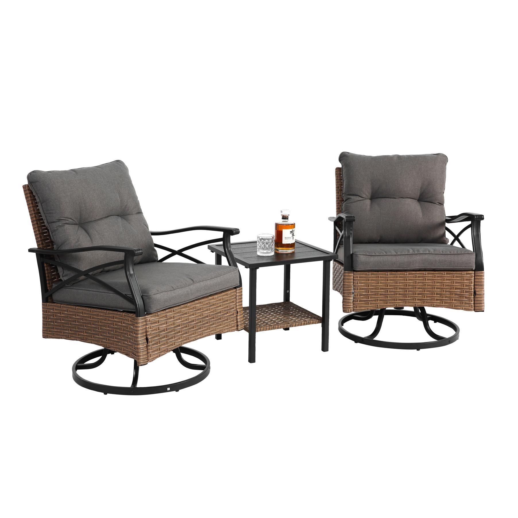 wohnli-moebel-suche-800001467587 Wohnli Möbelsuche - GARTENSTUHL SET 3-tlg Polyrattan Braun/Grau 2 Dreh-Schaukelstühle mit Beistelltisch