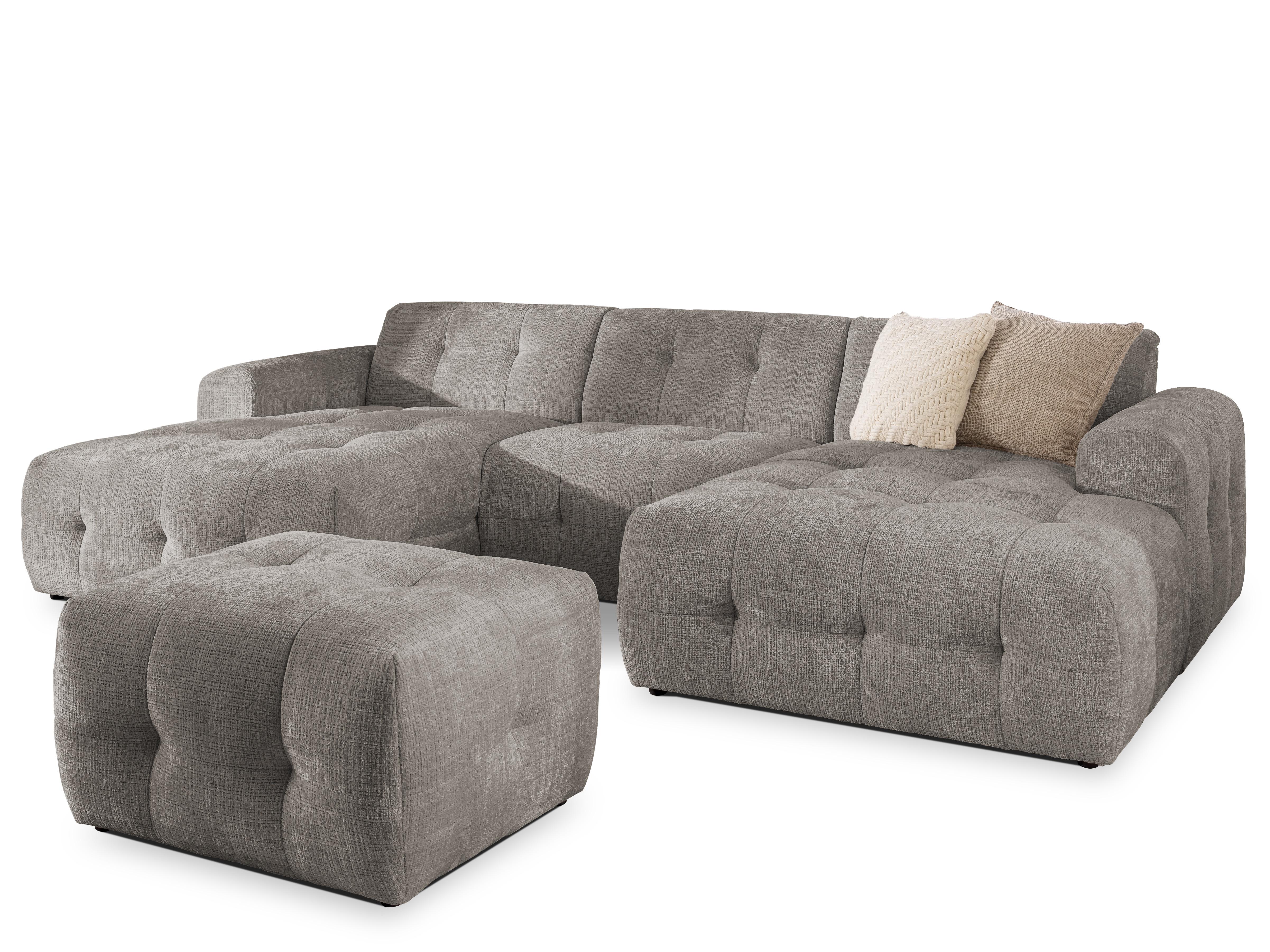 wohnli-moebel-suche-800001471616 Wohnli Möbelsuche - WOHNLANDSCHAFT inkl. Hocker Kozy im Bumpy-Design mit Schlaffunktion und fester Rückenlehne aus weichem Taupe Chenille-Stoff