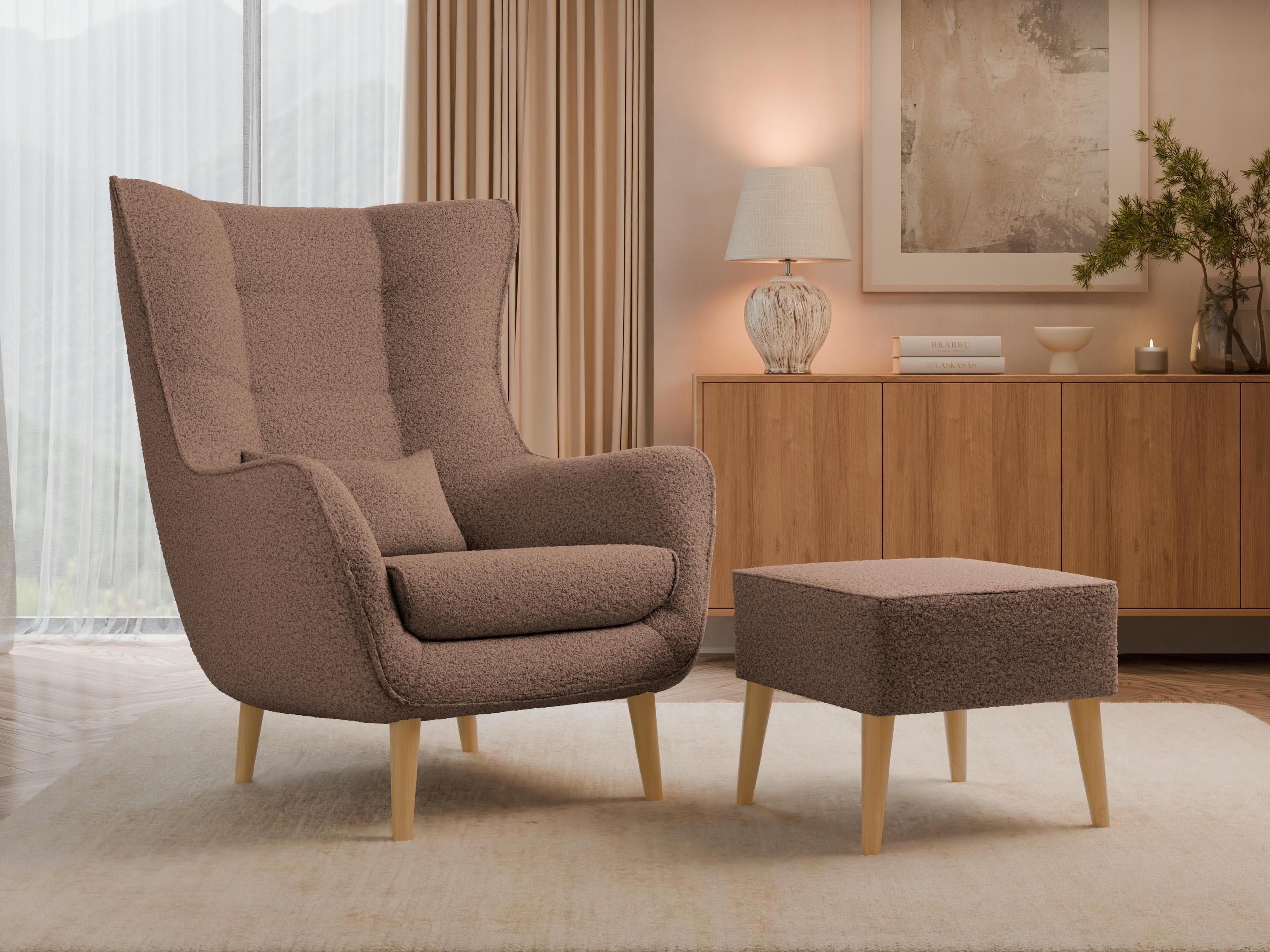 SESSEL Estjano Boucle mit Fußbank Textil MIRJAN24 Möbel > Sessel > Polstersessel Braun