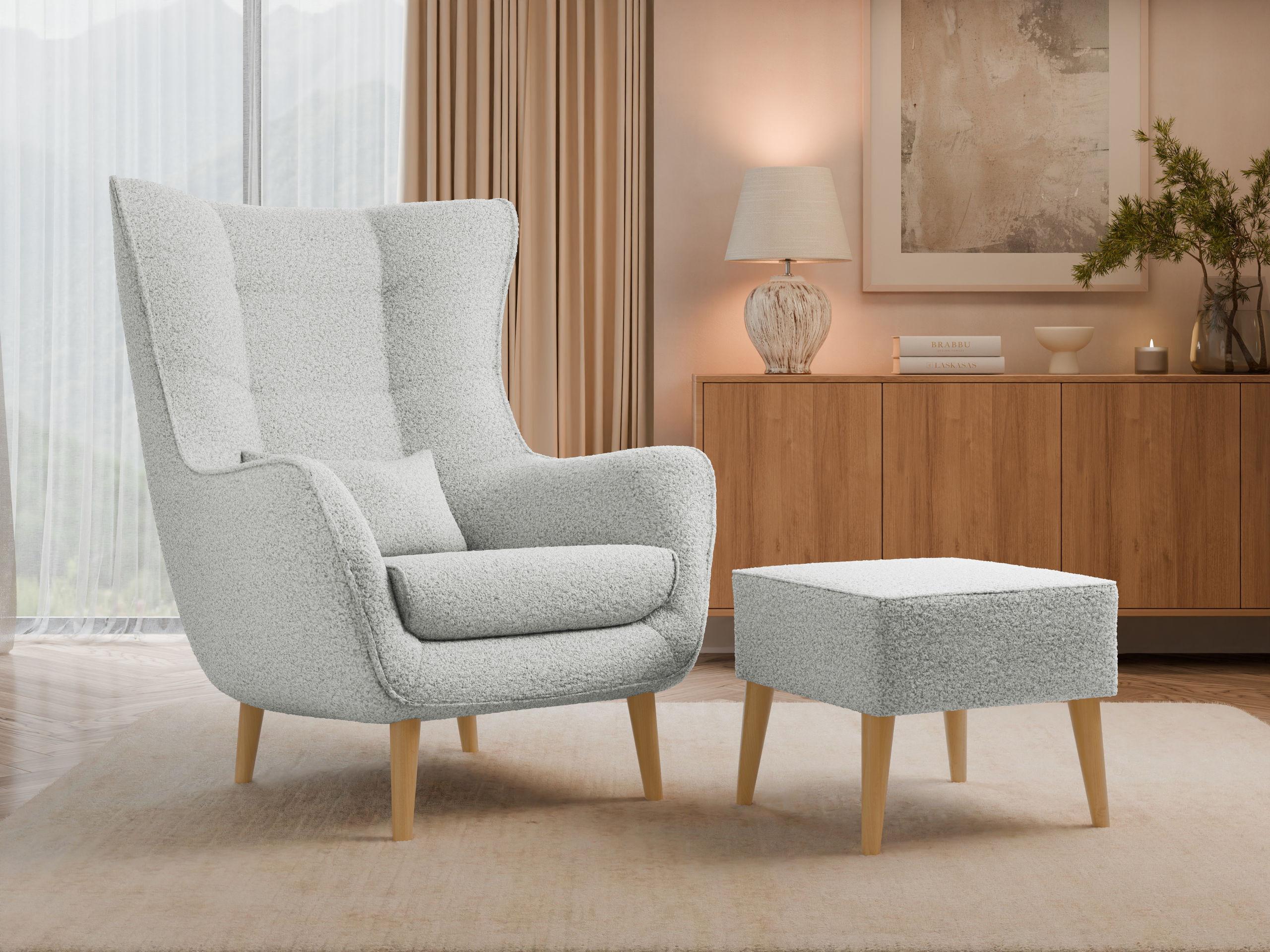 SESSEL Estjano Boucle mit Fußbank Textil MIRJAN24 Möbel > Sessel > Polstersessel Grau