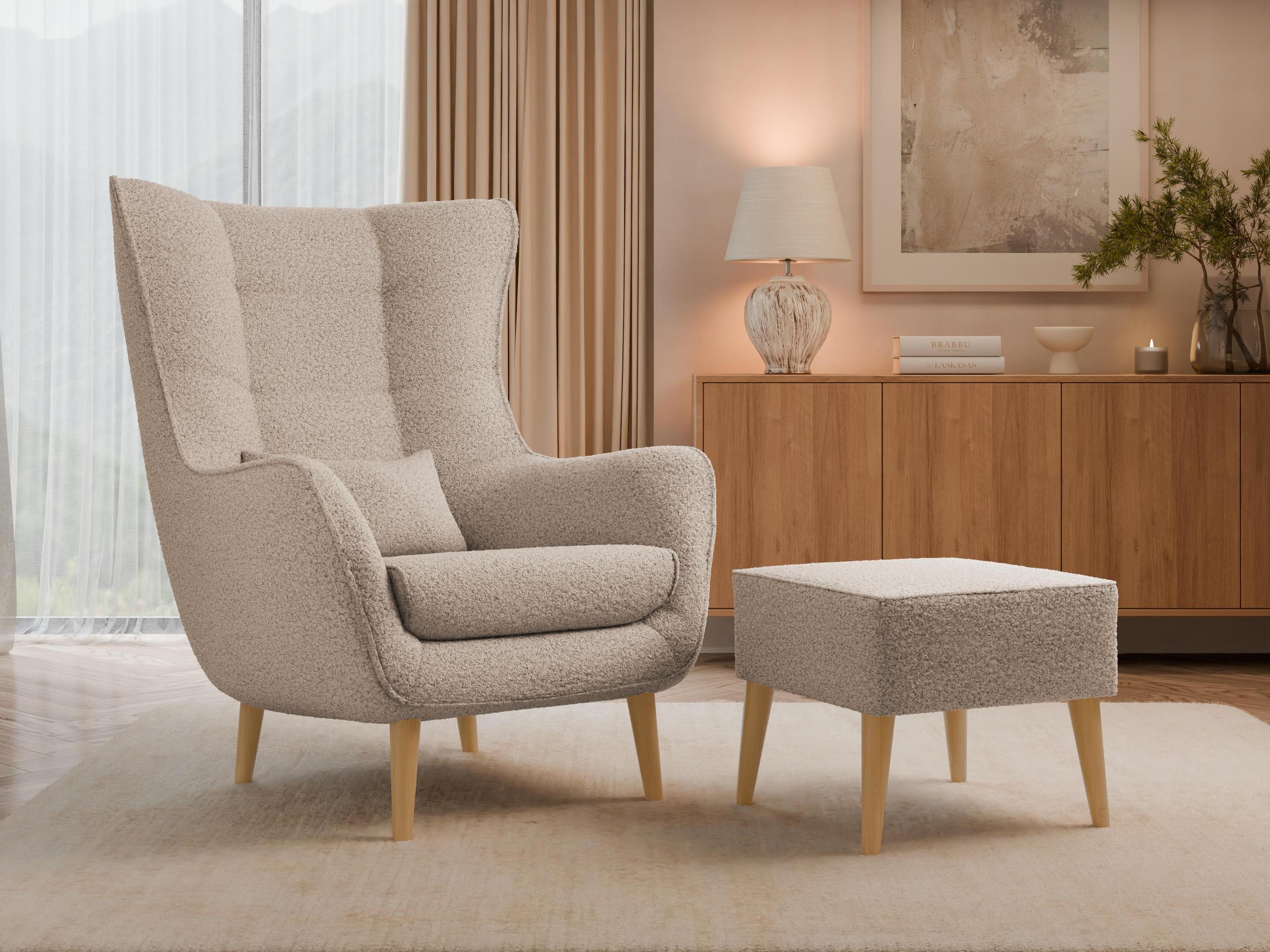 SESSEL Estjano Boucle mit Fußbank Textil MIRJAN24 Möbel > Sessel > Polstersessel Beige