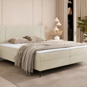 wohnli-moebel-suche-800001473650-1 BOXBETT Portes - H3 Textil MIRJAN24 Möbel > Betten > Boxspringbetten Weiß
