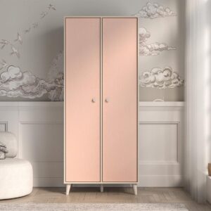 wohnli-moebel-suche-800001473718-1 BABYKLEIDERSCHRANK 2 Türen Alycia Beige - Korallenrosa - Holzeffekt Holz Petits-meubles Möbel > Schränke > Kleiderschränke Beige