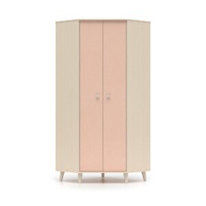 Wohnli Möbelsuche - KLEIDERSCHRANK 2 Türen Alycia Beige - Korallenrosa - Holzeffekt