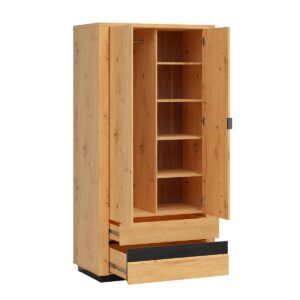 wohnli-moebel-suche-800001473731-1 SCHRANK 2 Türen Glenn Holz und Schwarz Holzwerkstoff Petits-meubles Möbel > Schränke > Kleiderschränke Schwarz