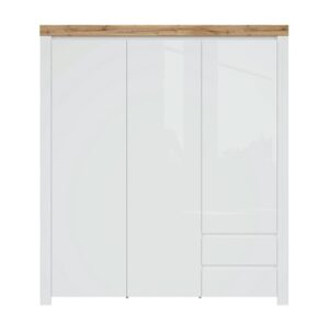 wohnli-moebel-suche-800001473733-1 SCHRANK 3 Türen Hella Weiß und Holz Holzwerkstoff Petits-meubles Möbel > Schränke > Kleiderschränke Weiß