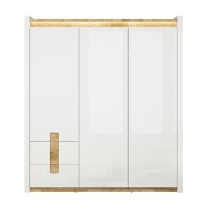 wohnli-moebel-suche-800001473734-1 SCHRANK 3 Türen Helios Weiß und Holz Holzwerkstoff Petits-meubles Möbel > Schränke > Kleiderschränke Weiß