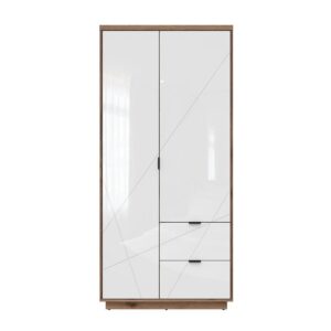wohnli-moebel-suche-800001473742-1 SCHRANK 2 Türen Sven Weiß und Holz Holzwerkstoff Petits-meubles Möbel > Schränke > Kleiderschränke Weiß