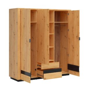 wohnli-moebel-suche-800001473744-1 SCHRANK 3 Türen Glenn Holz und Schwarz Holzwerkstoff Petits-meubles Möbel > Schränke > Kleiderschränke Schwarz