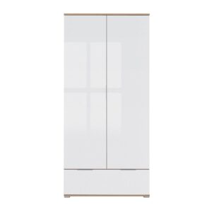 wohnli-moebel-suche-800001473774-1 SCHRANK 2 Türen Selma Weiß und Holz Holzwerkstoff Petits-meubles Möbel > Schränke > Kleiderschränke Weiß
